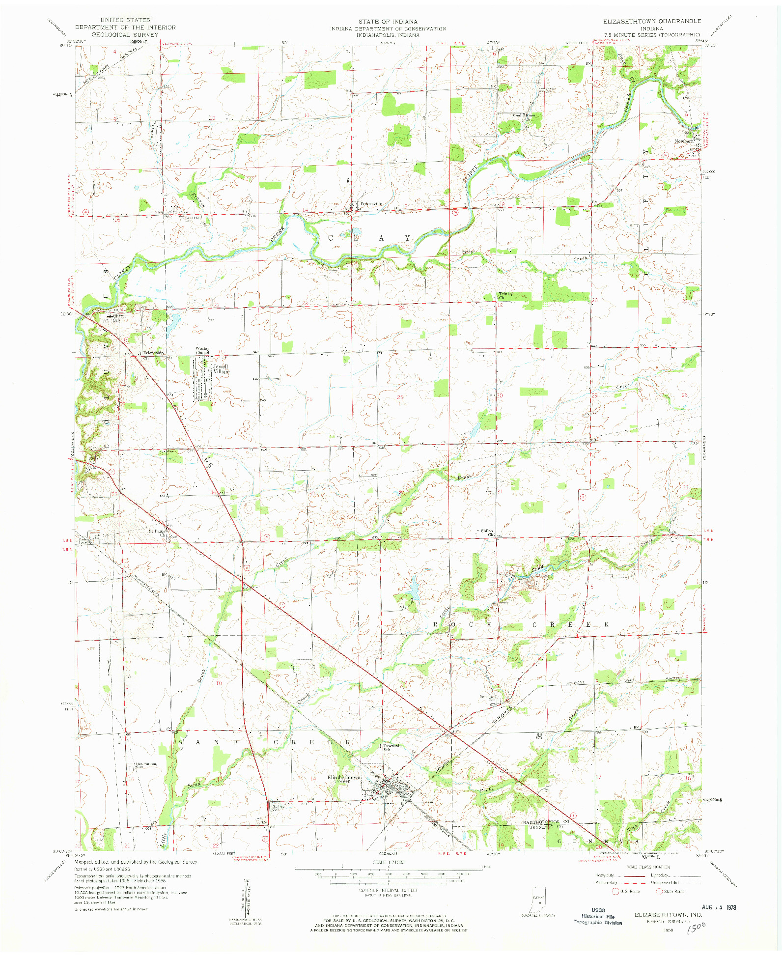 USGS 1:24000-SCALE QUADRANGLE FOR ELIZABETHTOWN, IN 1958