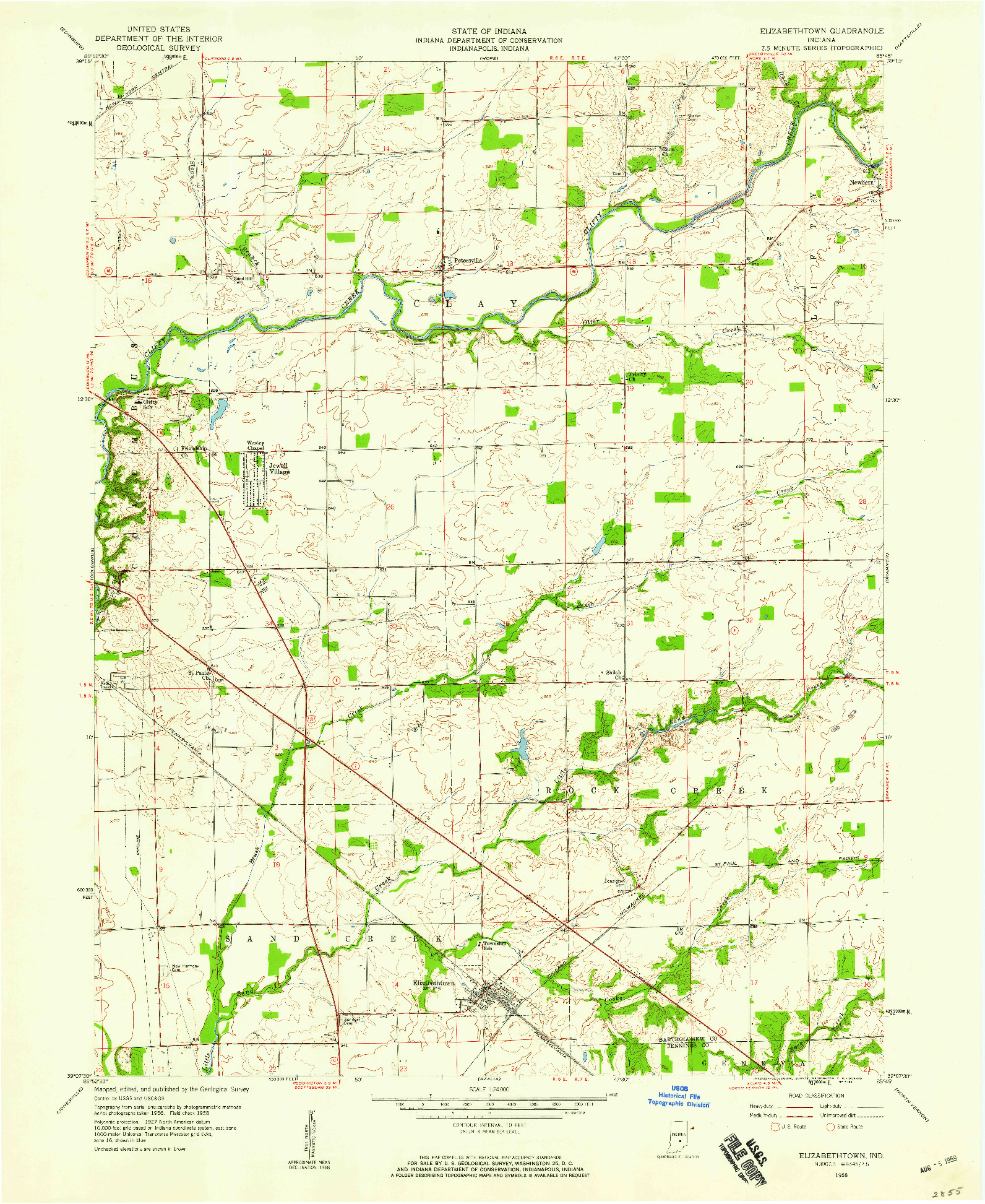 USGS 1:24000-SCALE QUADRANGLE FOR ELIZABETHTOWN, IN 1958