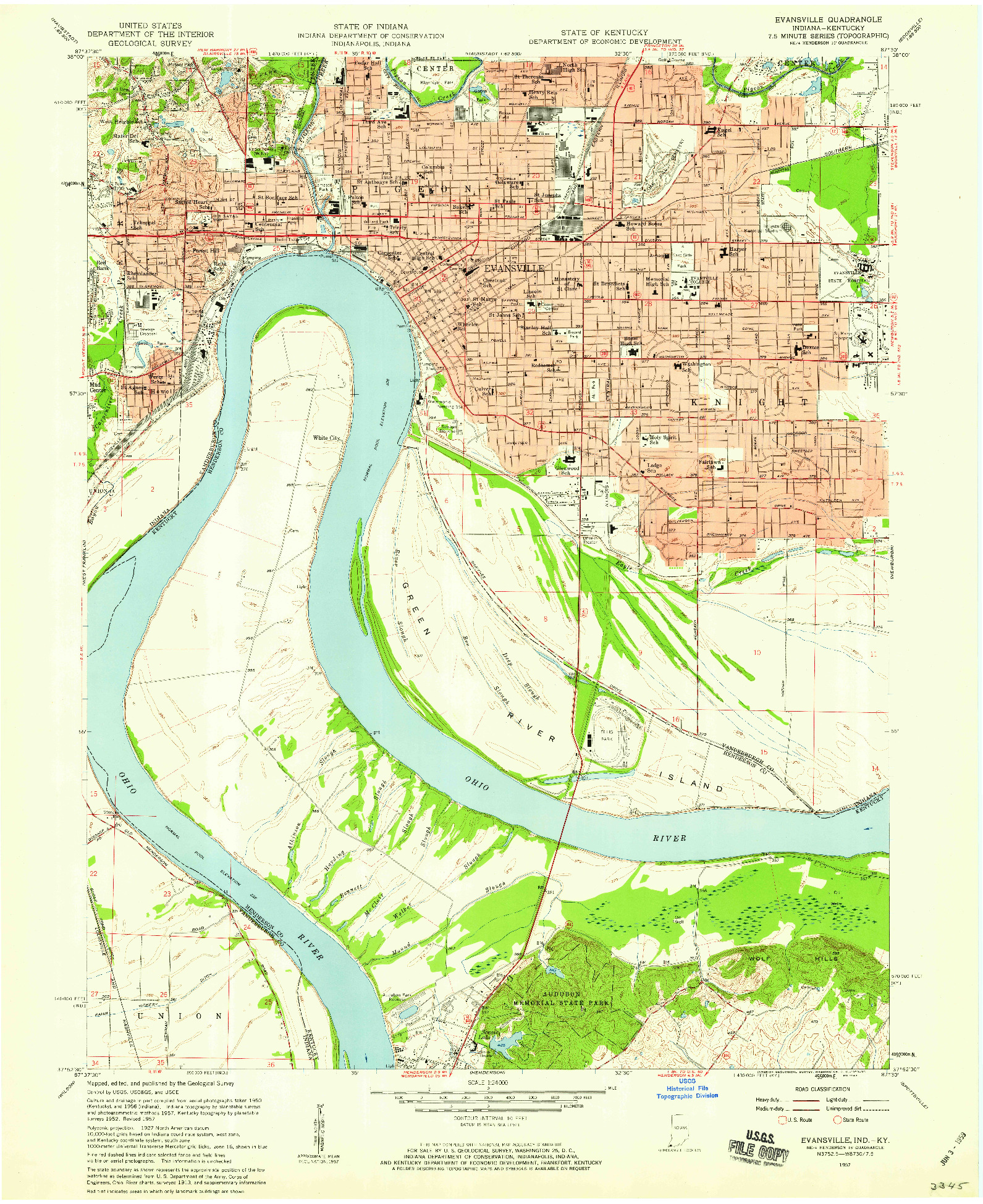 USGS 1:24000-SCALE QUADRANGLE FOR EVANSVILLE, IN 1957