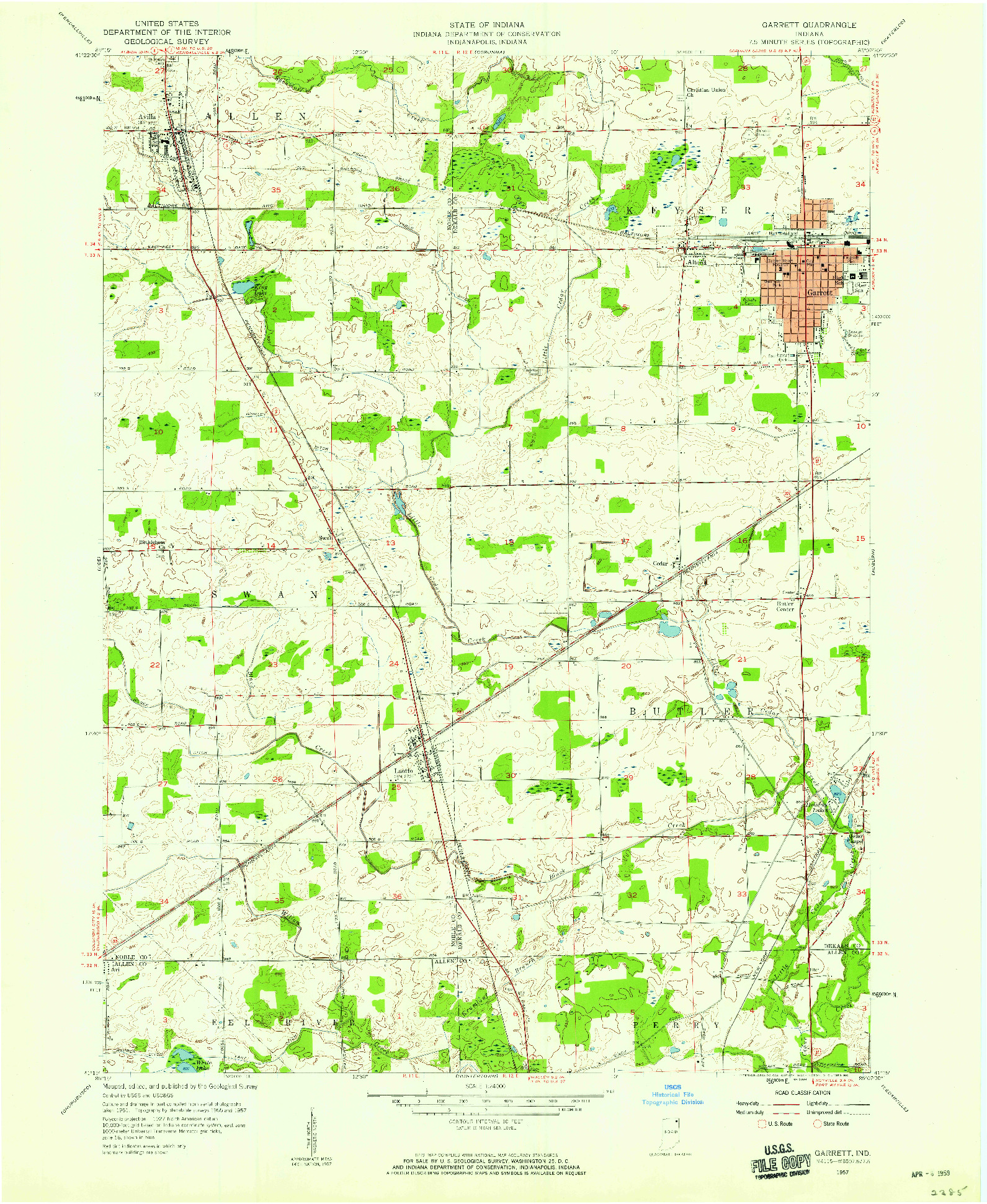 USGS 1:24000-SCALE QUADRANGLE FOR GARRETT, IN 1957