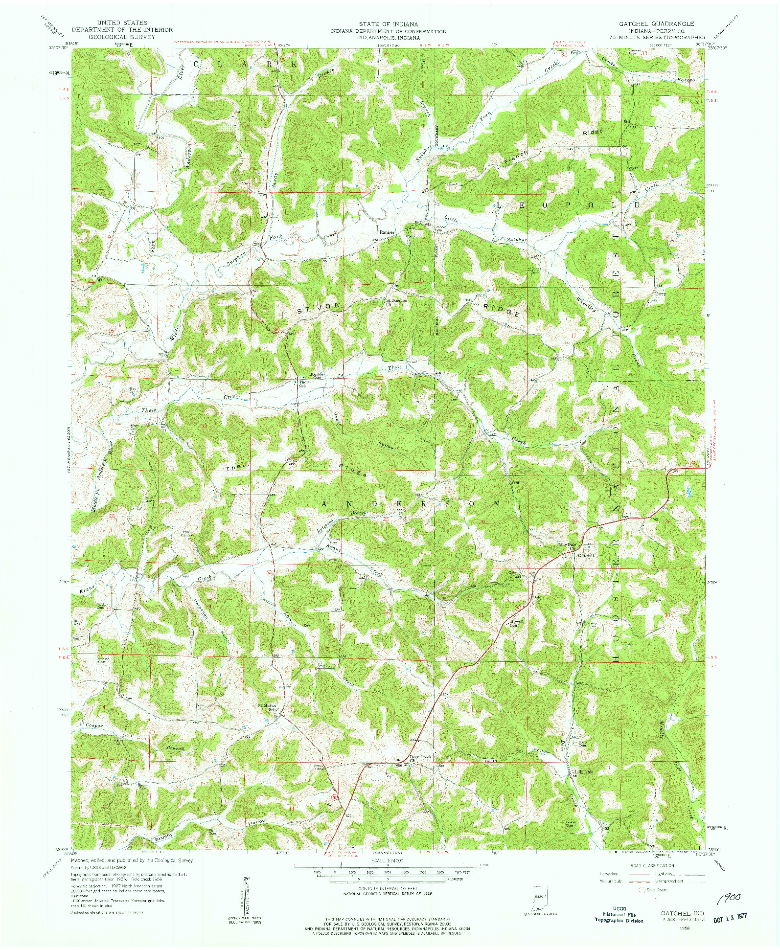 USGS 1:24000-SCALE QUADRANGLE FOR GATCHEL, IN 1958