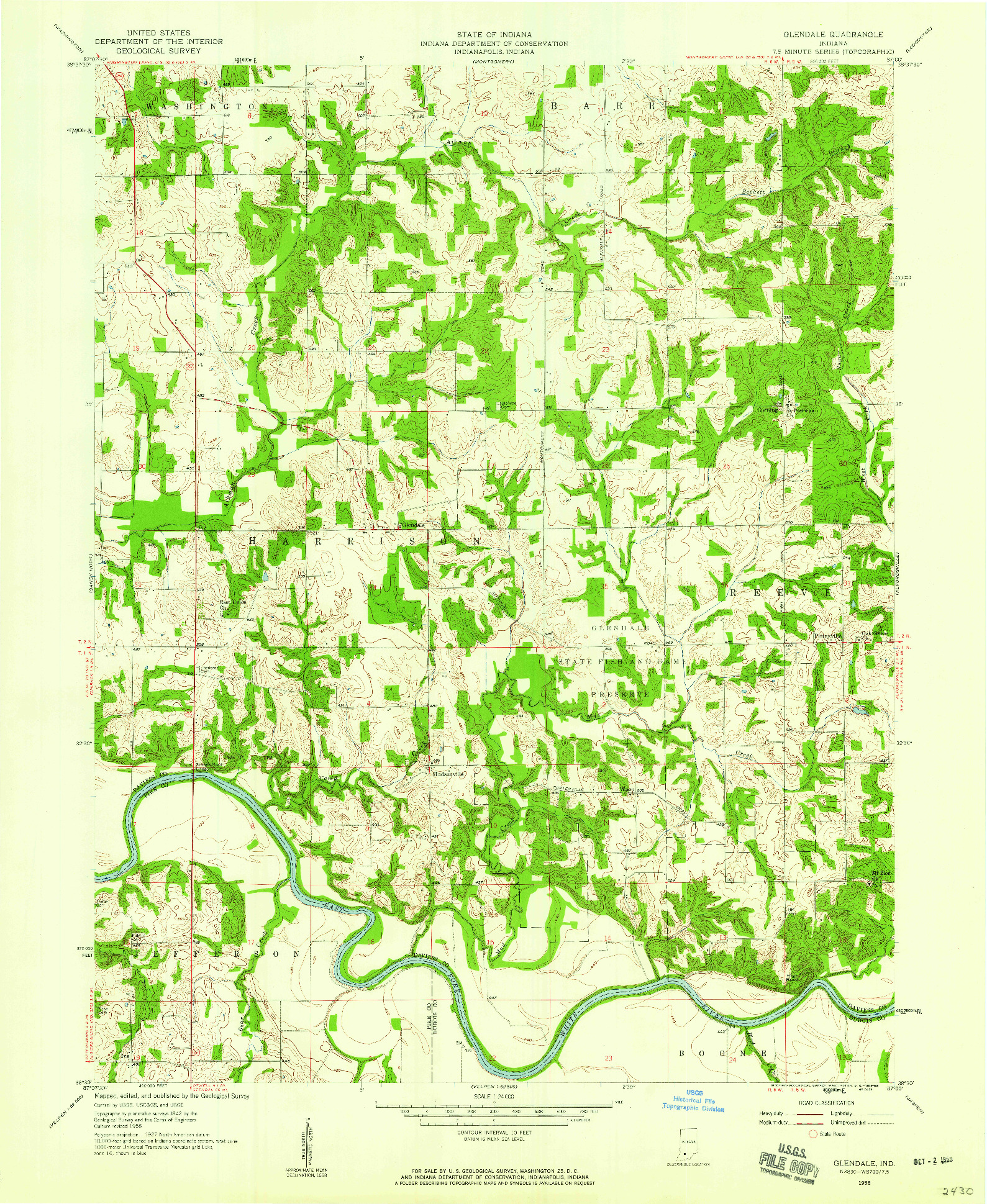 USGS 1:24000-SCALE QUADRANGLE FOR GLENDALE, IN 1958