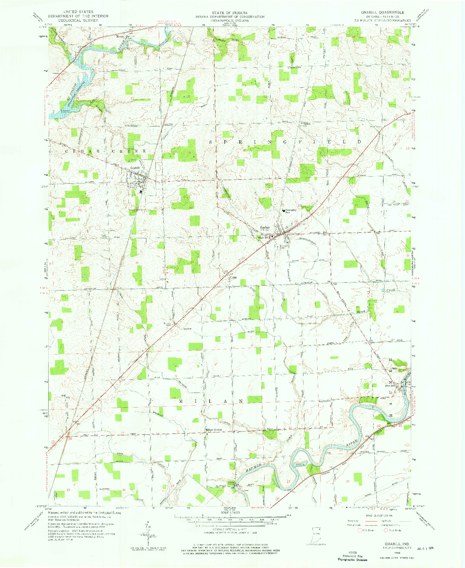 USGS 1:24000-SCALE QUADRANGLE FOR GRABILL, IN 1958