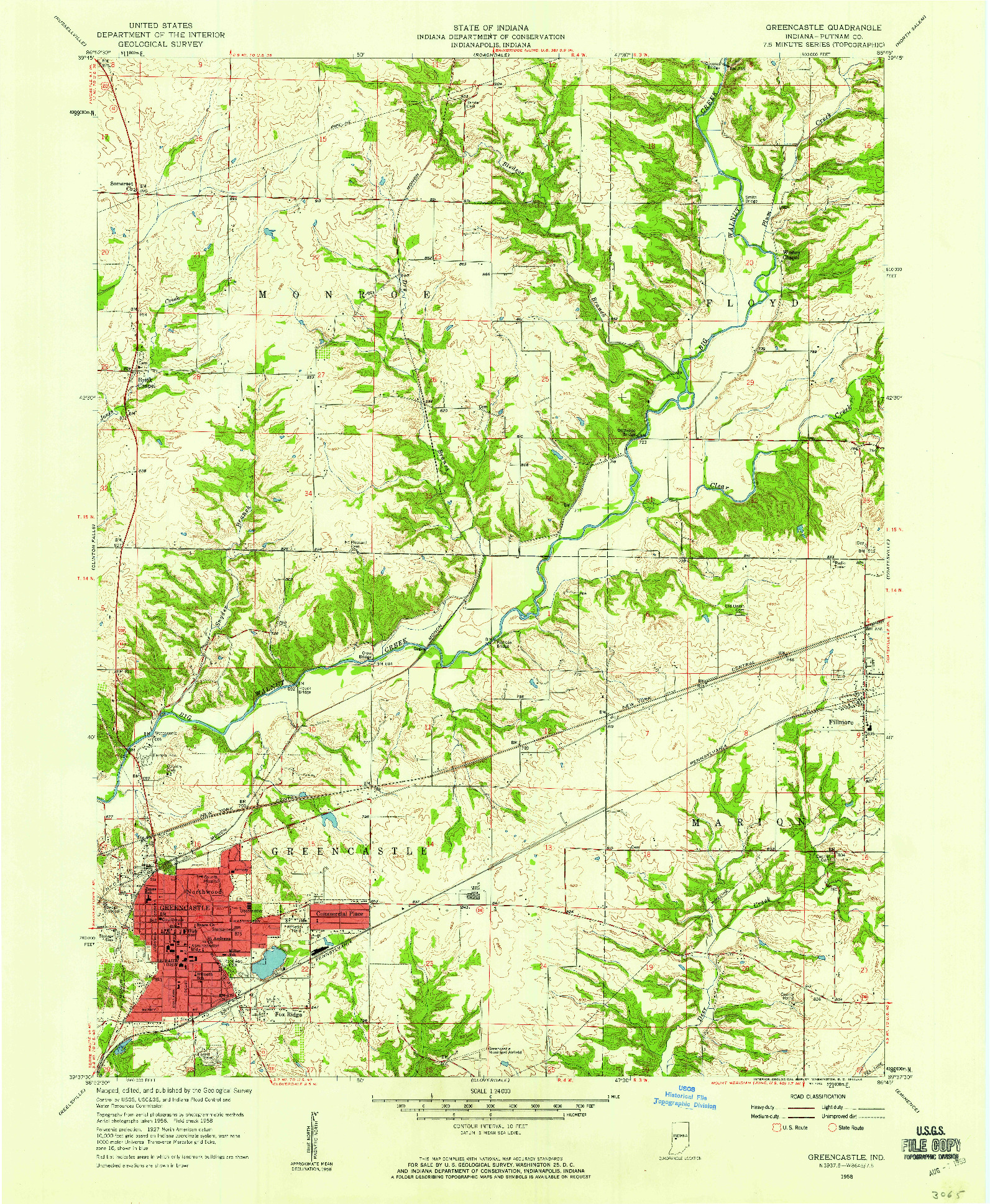 USGS 1:24000-SCALE QUADRANGLE FOR GREENCASTLE, IN 1958