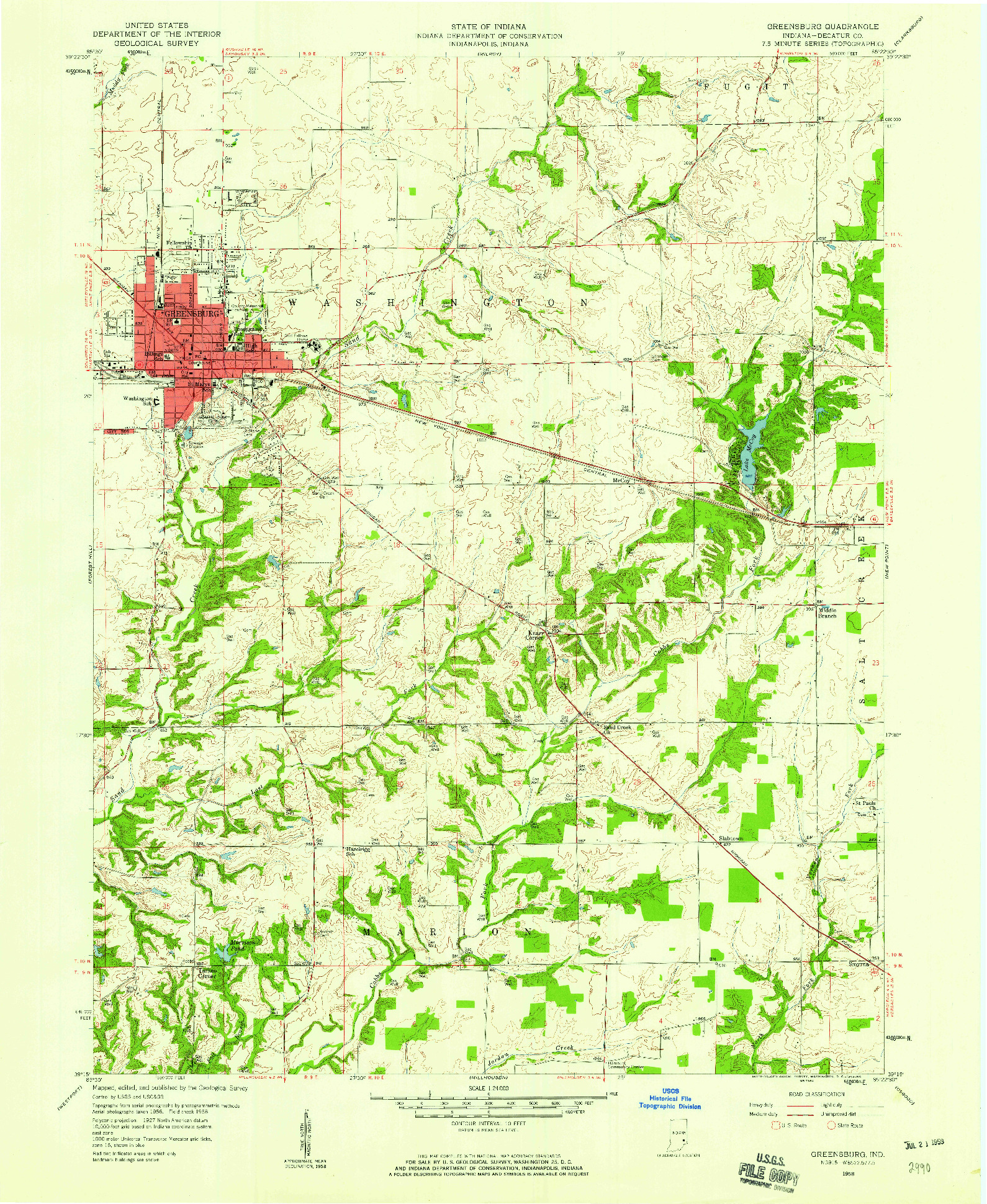 USGS 1:24000-SCALE QUADRANGLE FOR GREENSBURG, IN 1958