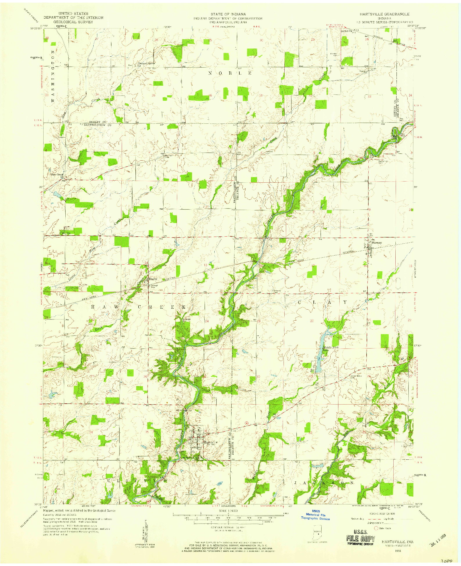 USGS 1:24000-SCALE QUADRANGLE FOR HARTSVILLE, IN 1958