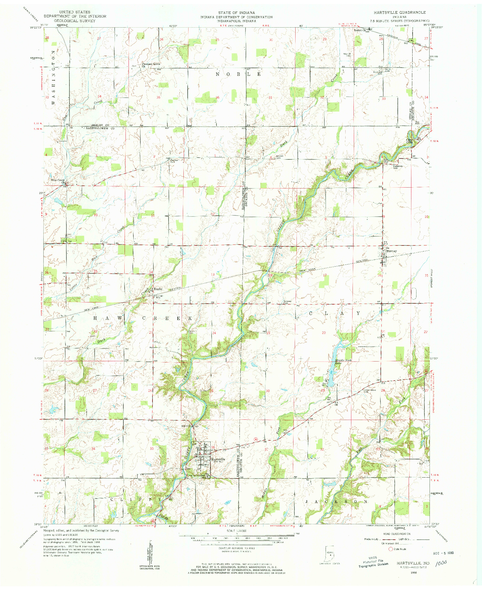 USGS 1:24000-SCALE QUADRANGLE FOR HARTSVILLE, IN 1958