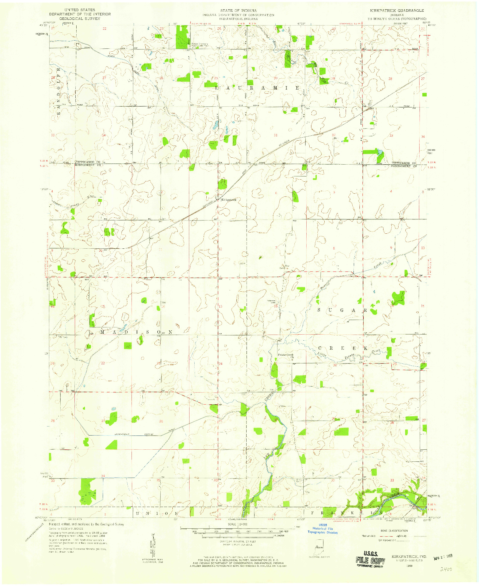 USGS 1:24000-SCALE QUADRANGLE FOR KIRKPATRICK, IN 1958