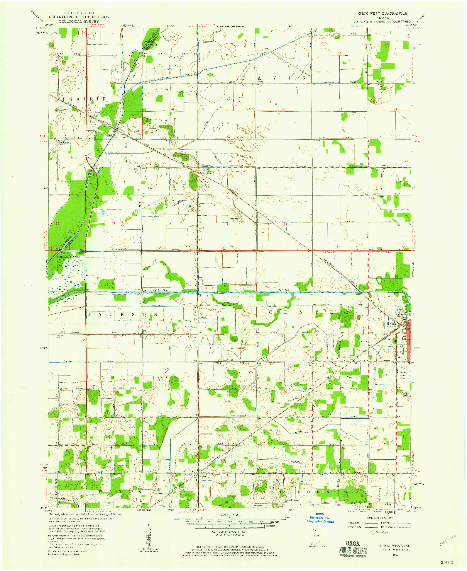 USGS 1:24000-SCALE QUADRANGLE FOR KNOX WEST, IN 1957