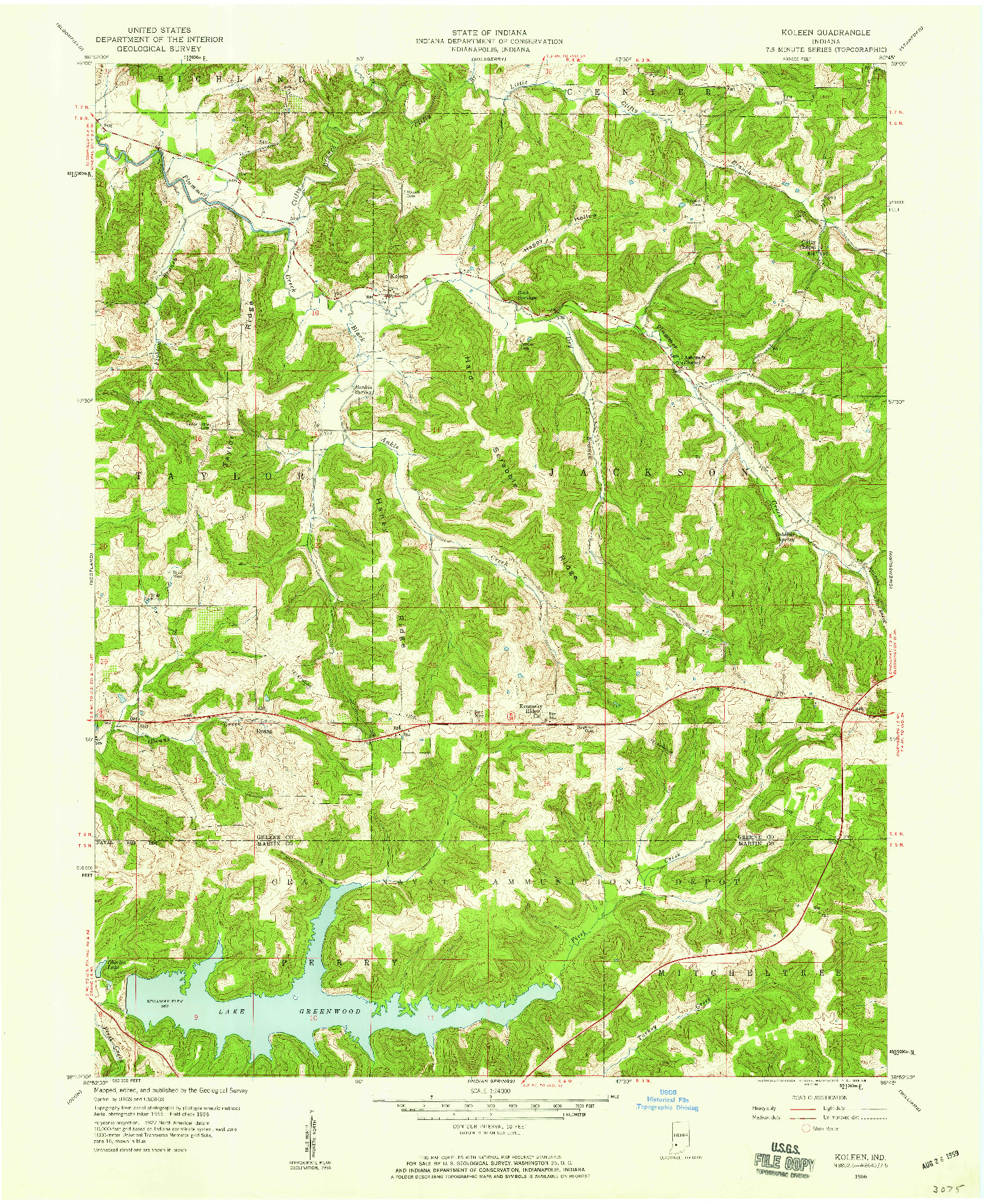 USGS 1:24000-SCALE QUADRANGLE FOR KOLEEN, IN 1956