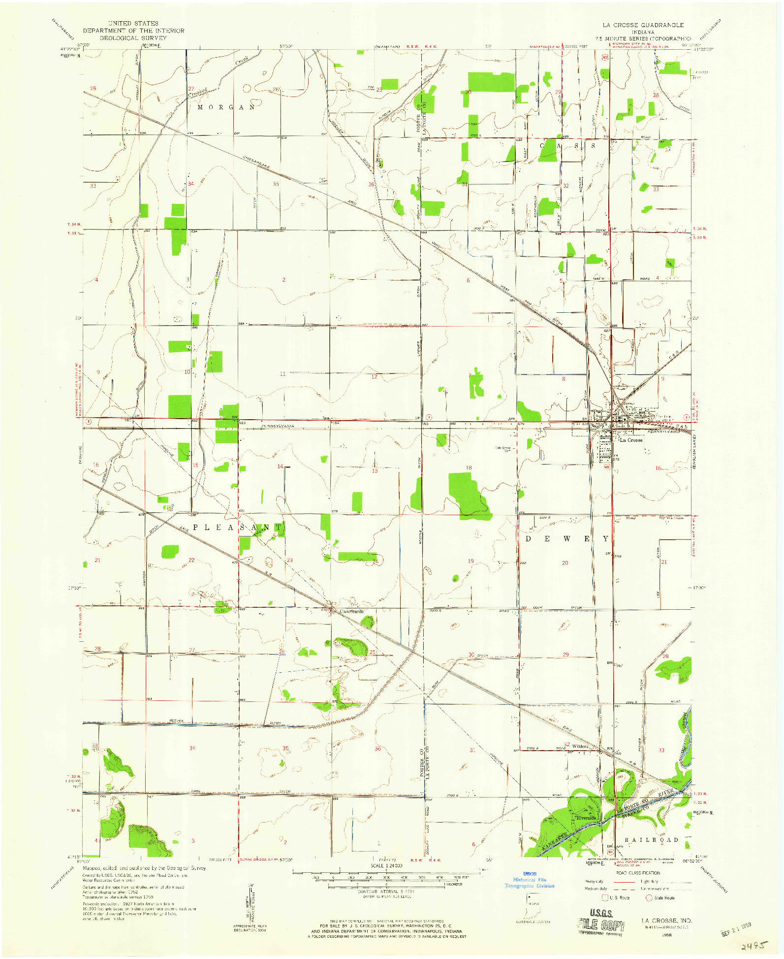 USGS 1:24000-SCALE QUADRANGLE FOR LA CROSSE, IN 1958