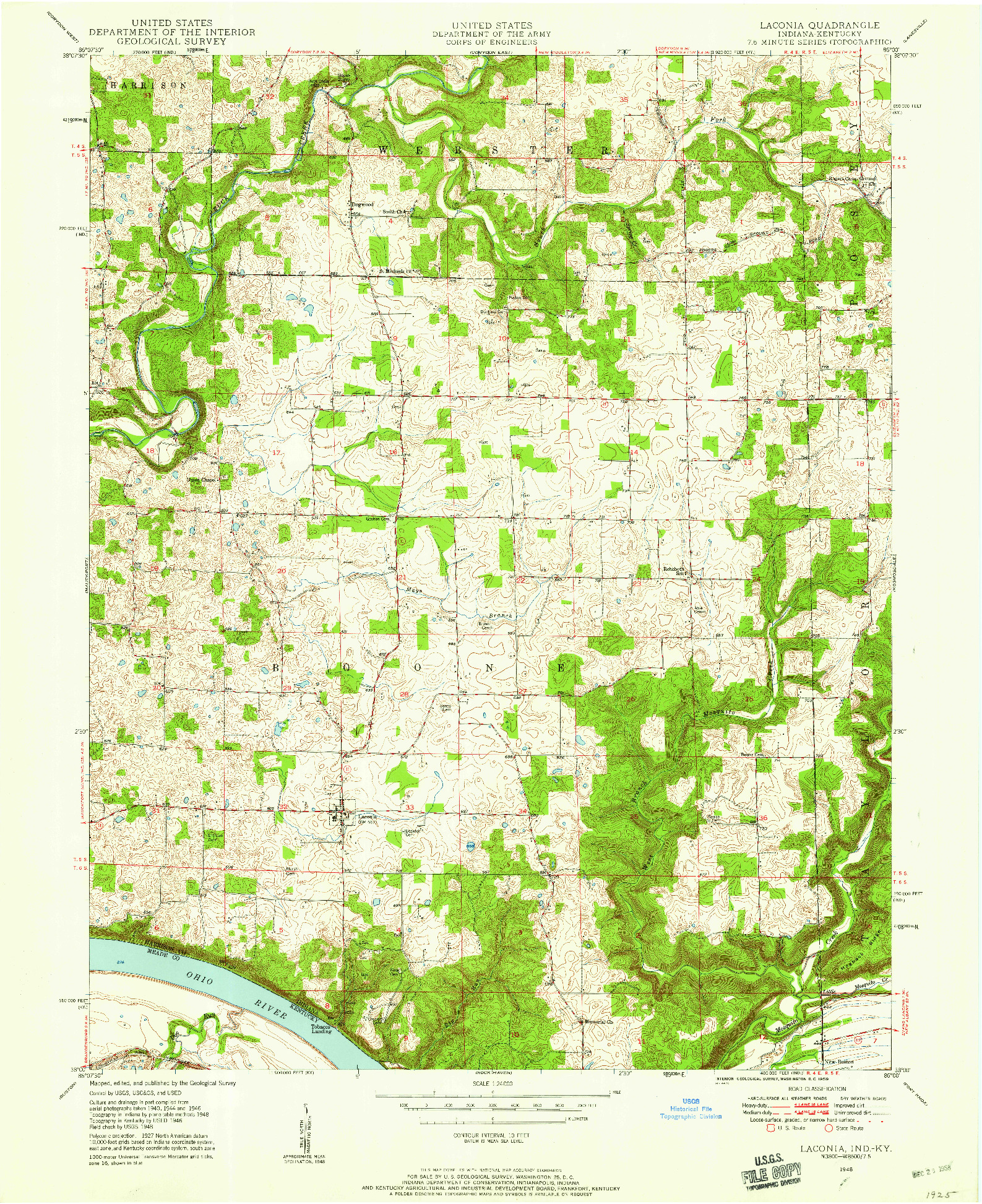 USGS 1:24000-SCALE QUADRANGLE FOR LACONIA, IN 1948