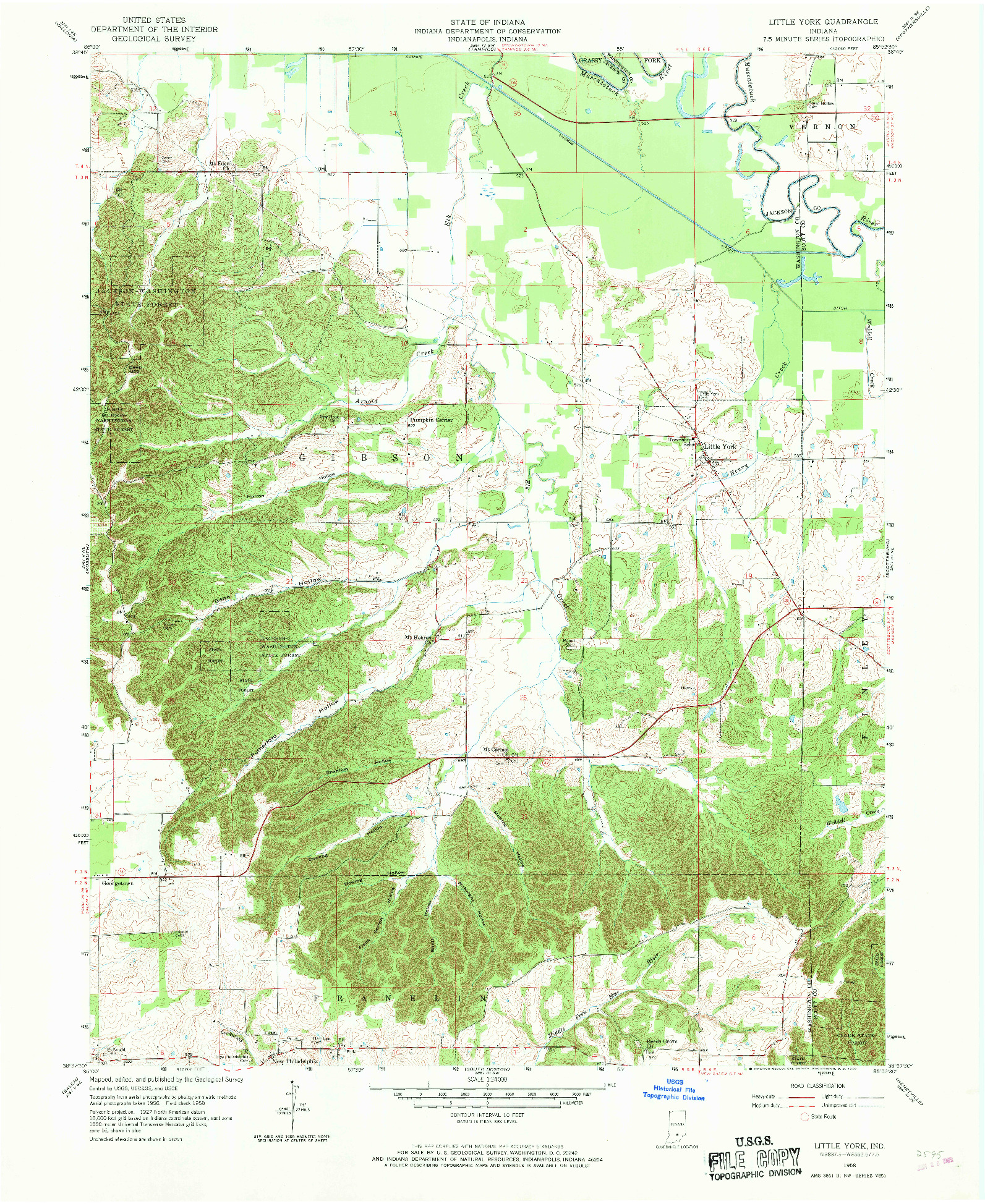 USGS 1:24000-SCALE QUADRANGLE FOR LITTLE YORK, IN 1958