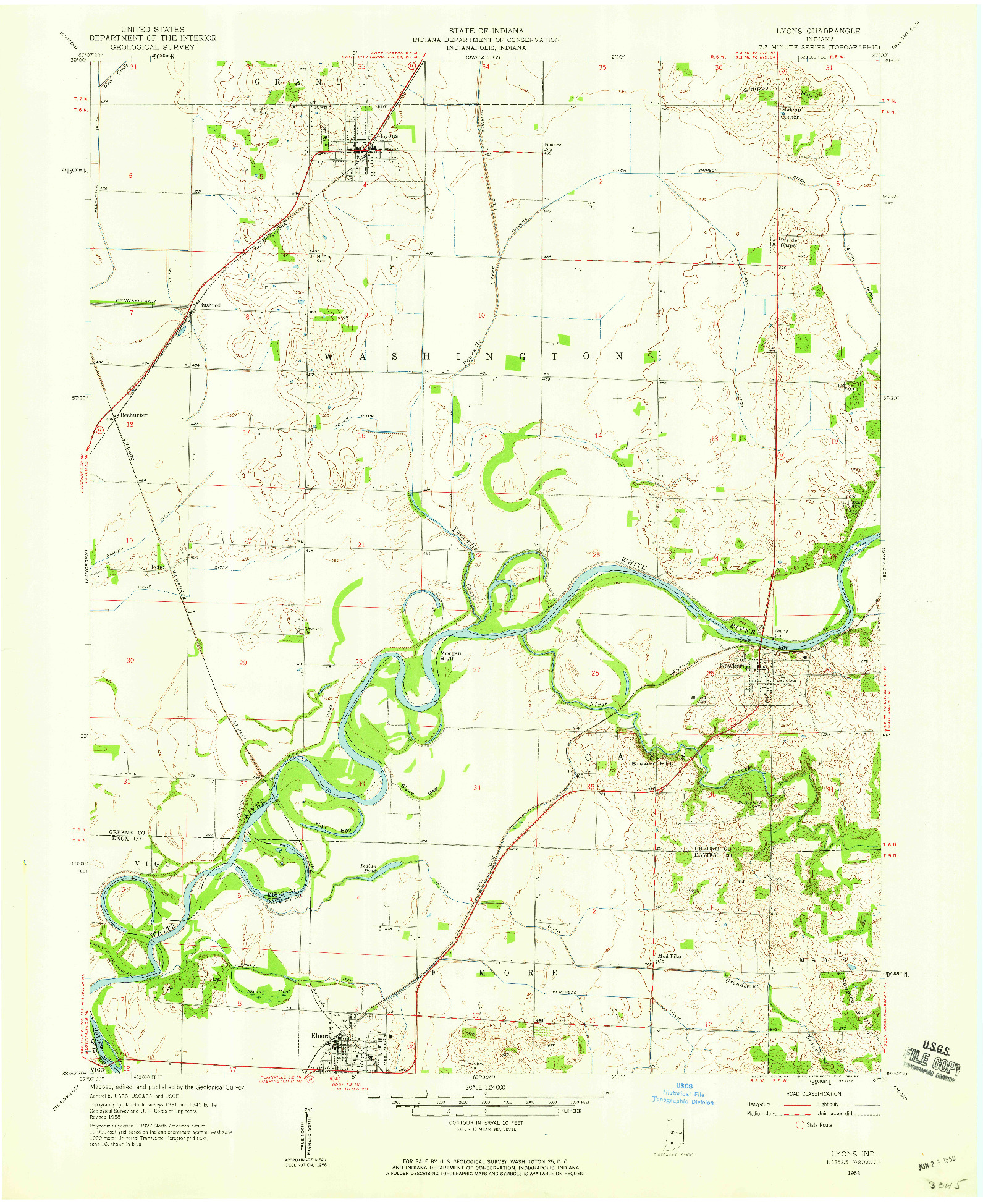 USGS 1:24000-SCALE QUADRANGLE FOR LYONS, IN 1958