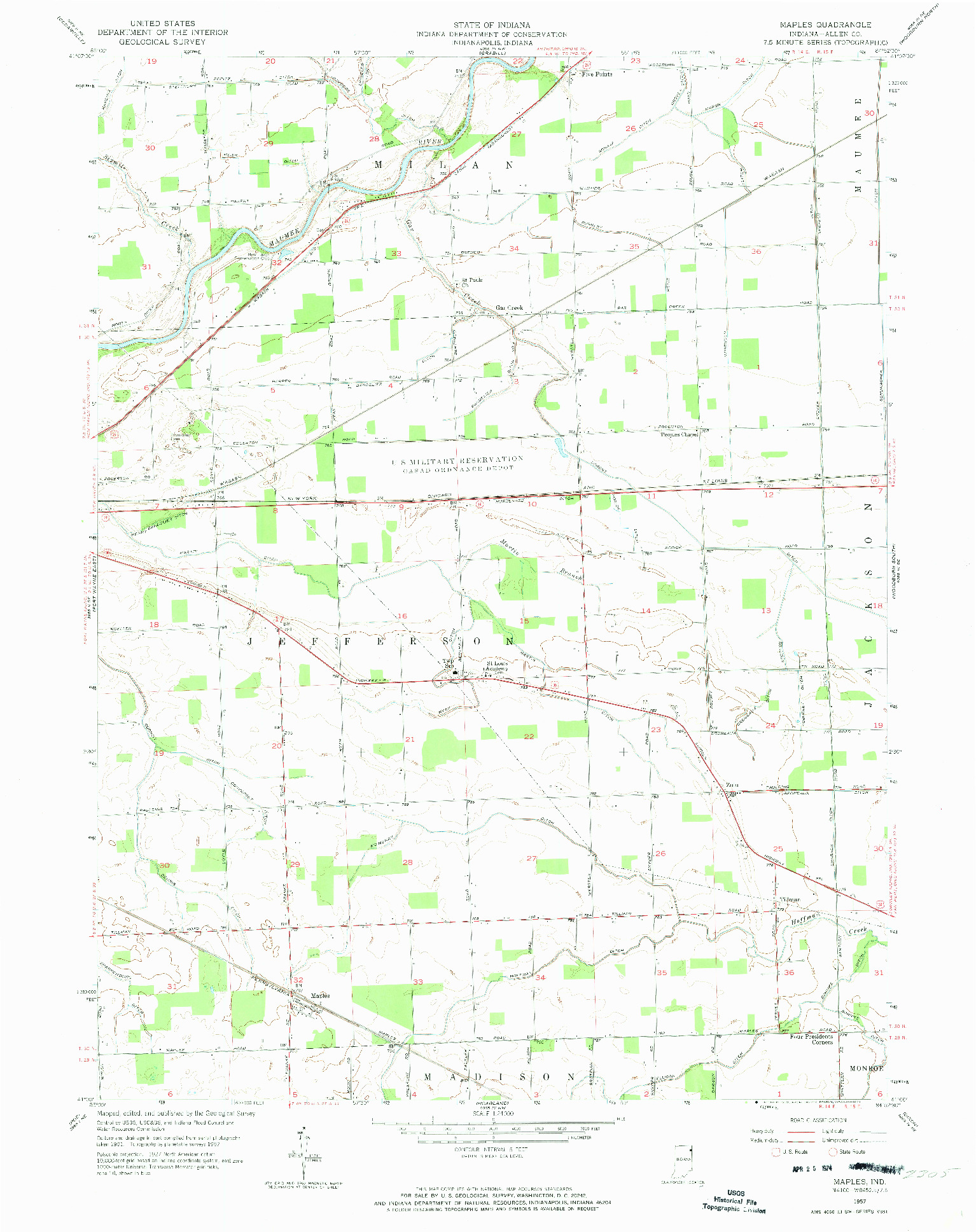 USGS 1:24000-SCALE QUADRANGLE FOR MAPLES, IN 1957