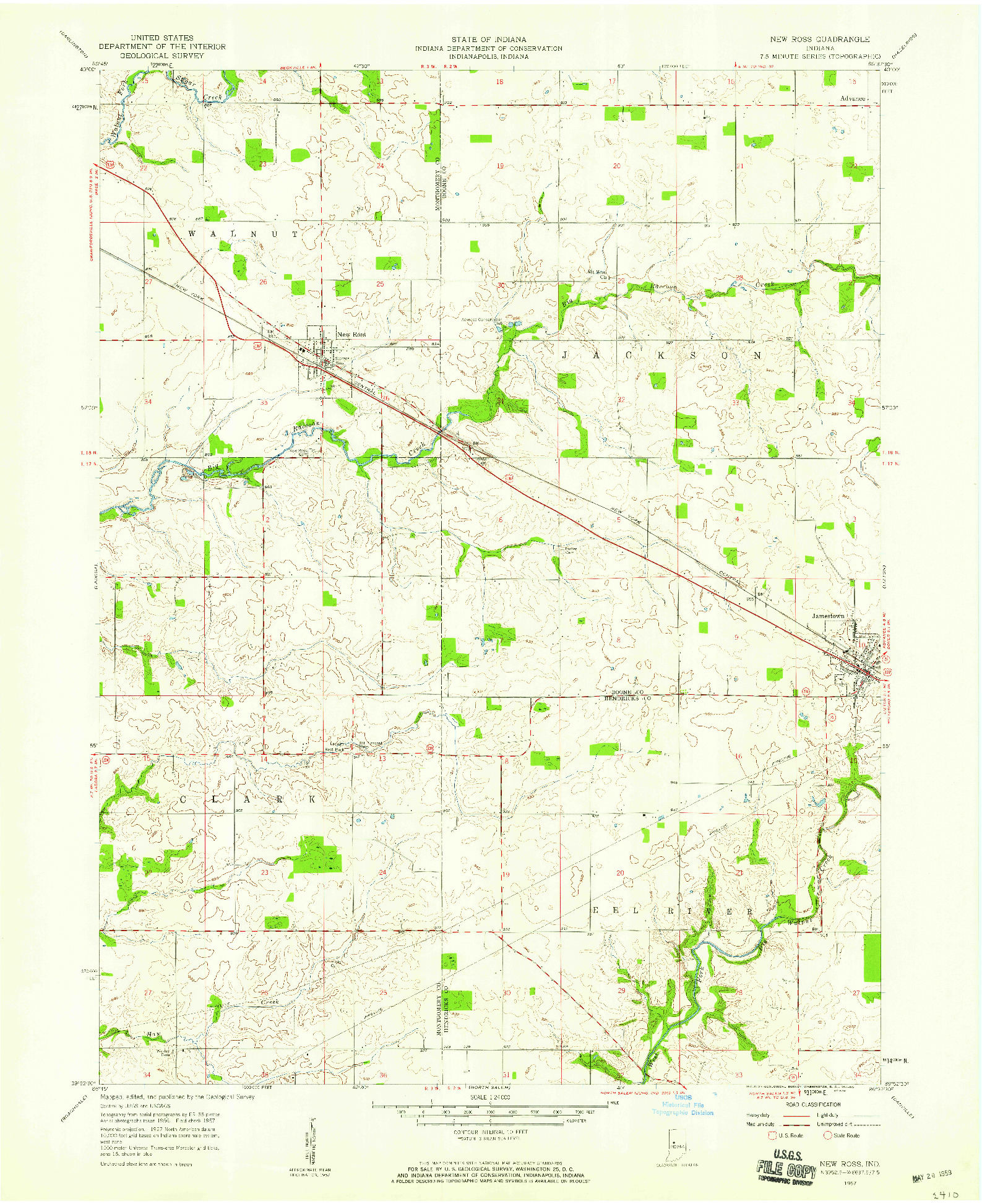 USGS 1:24000-SCALE QUADRANGLE FOR NEW ROSS, IN 1957