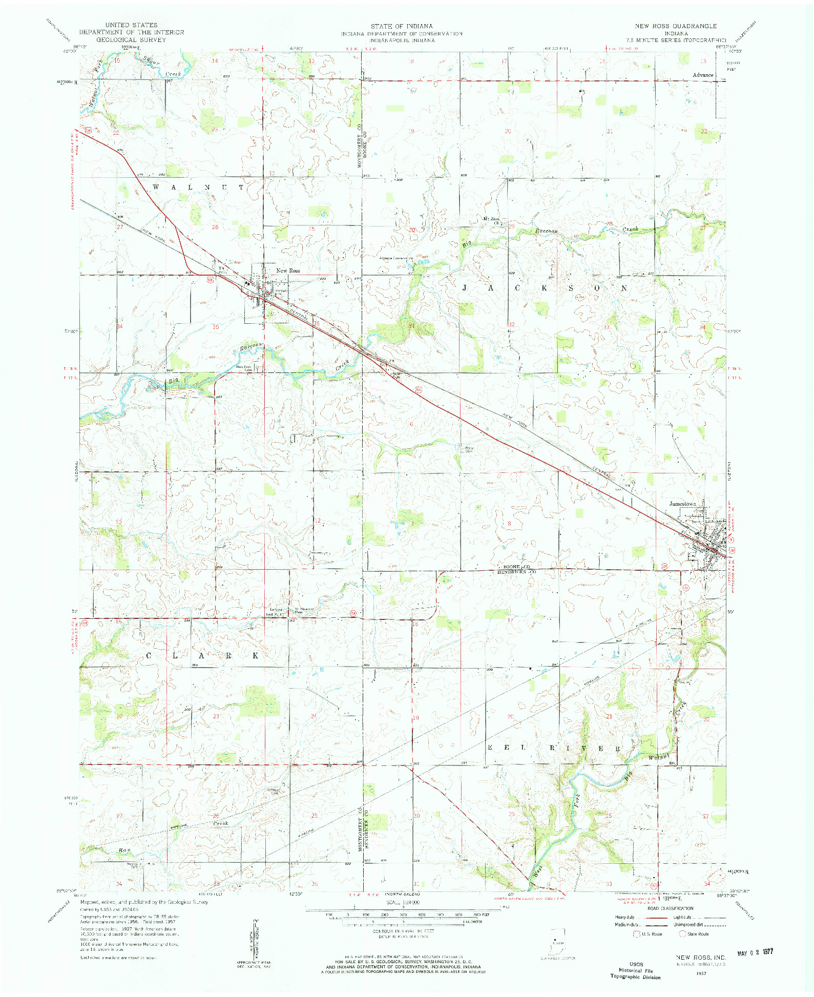 USGS 1:24000-SCALE QUADRANGLE FOR NEW ROSS, IN 1957