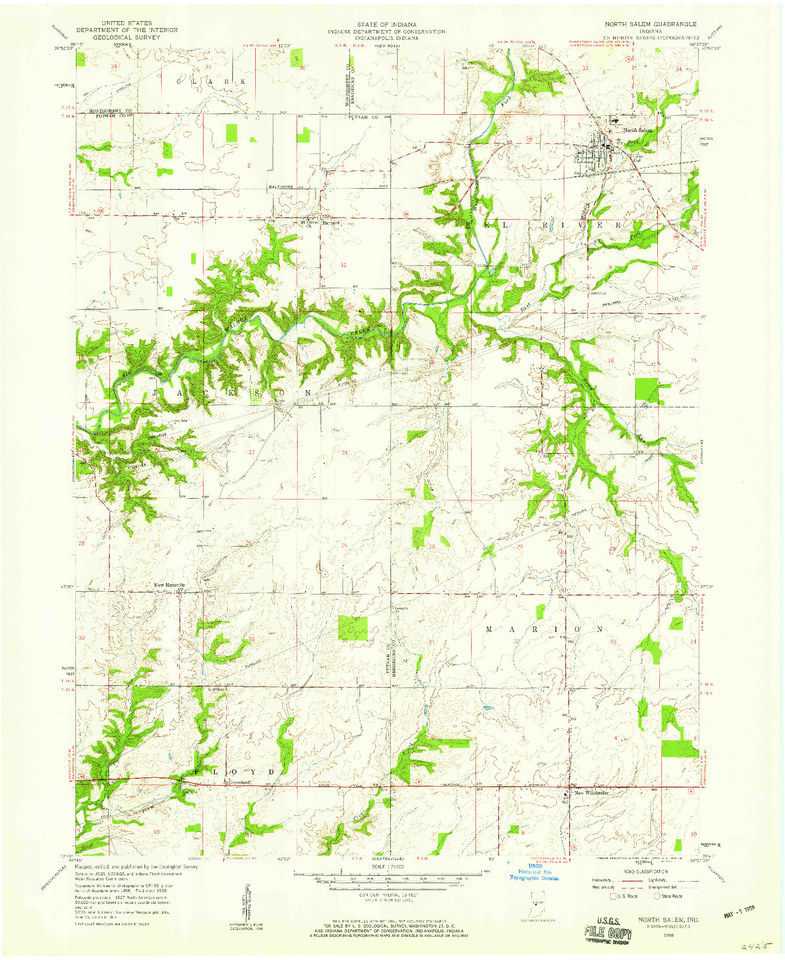 USGS 1:24000-SCALE QUADRANGLE FOR NORTH SALEM, IN 1958