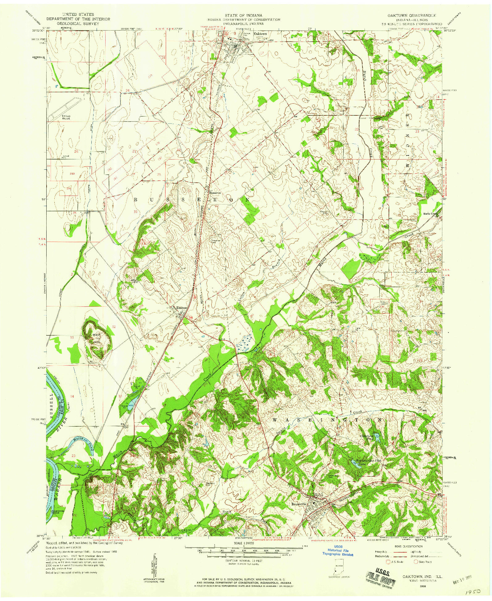 USGS 1:24000-SCALE QUADRANGLE FOR OAKTOWN, IN 1958