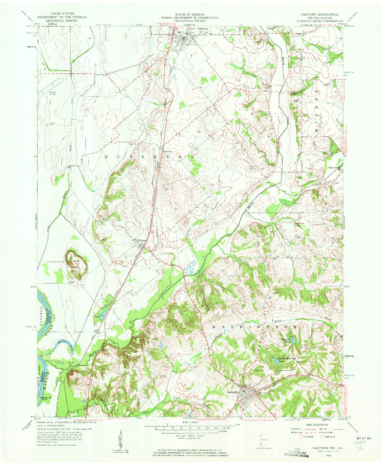 USGS 1:24000-SCALE QUADRANGLE FOR OAKTOWN, IN 1958