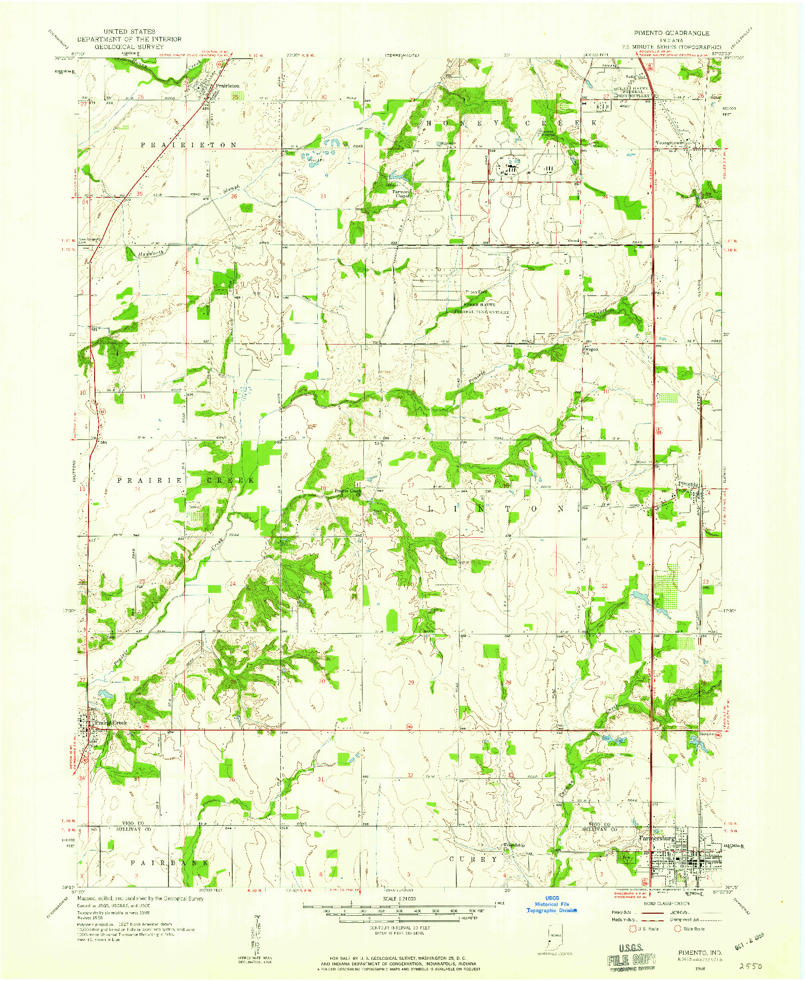 USGS 1:24000-SCALE QUADRANGLE FOR PIMENTO, IN 1958