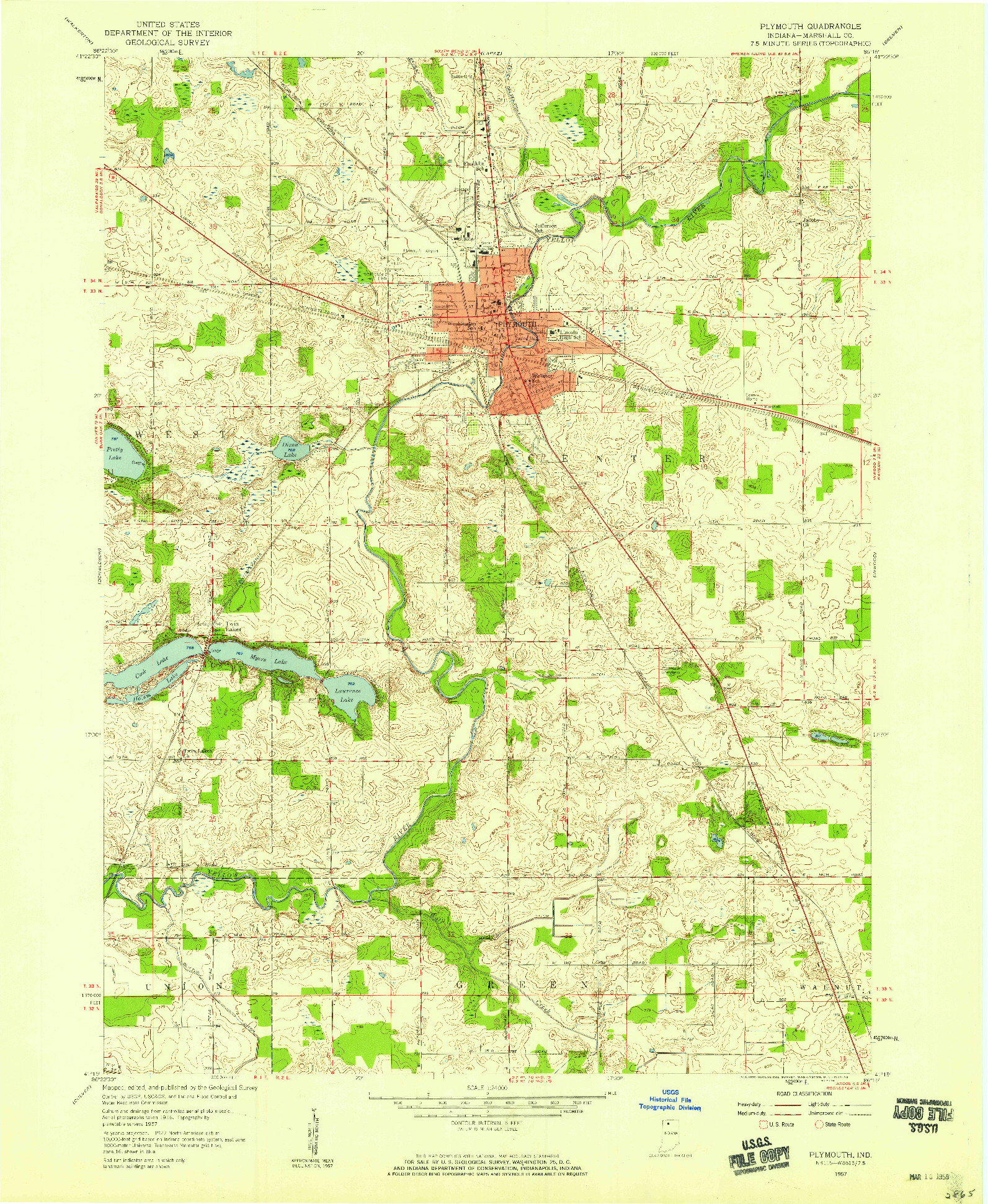 USGS 1:24000-SCALE QUADRANGLE FOR PLYMOUTH, IN 1957