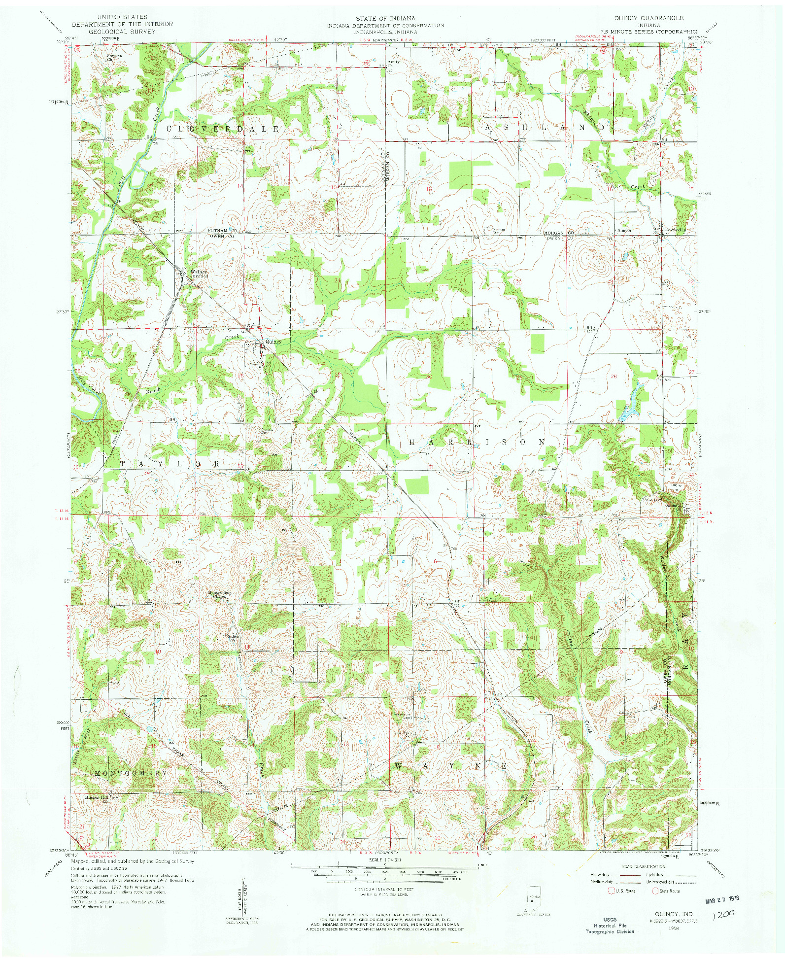 USGS 1:24000-SCALE QUADRANGLE FOR QUINCY, IN 1958