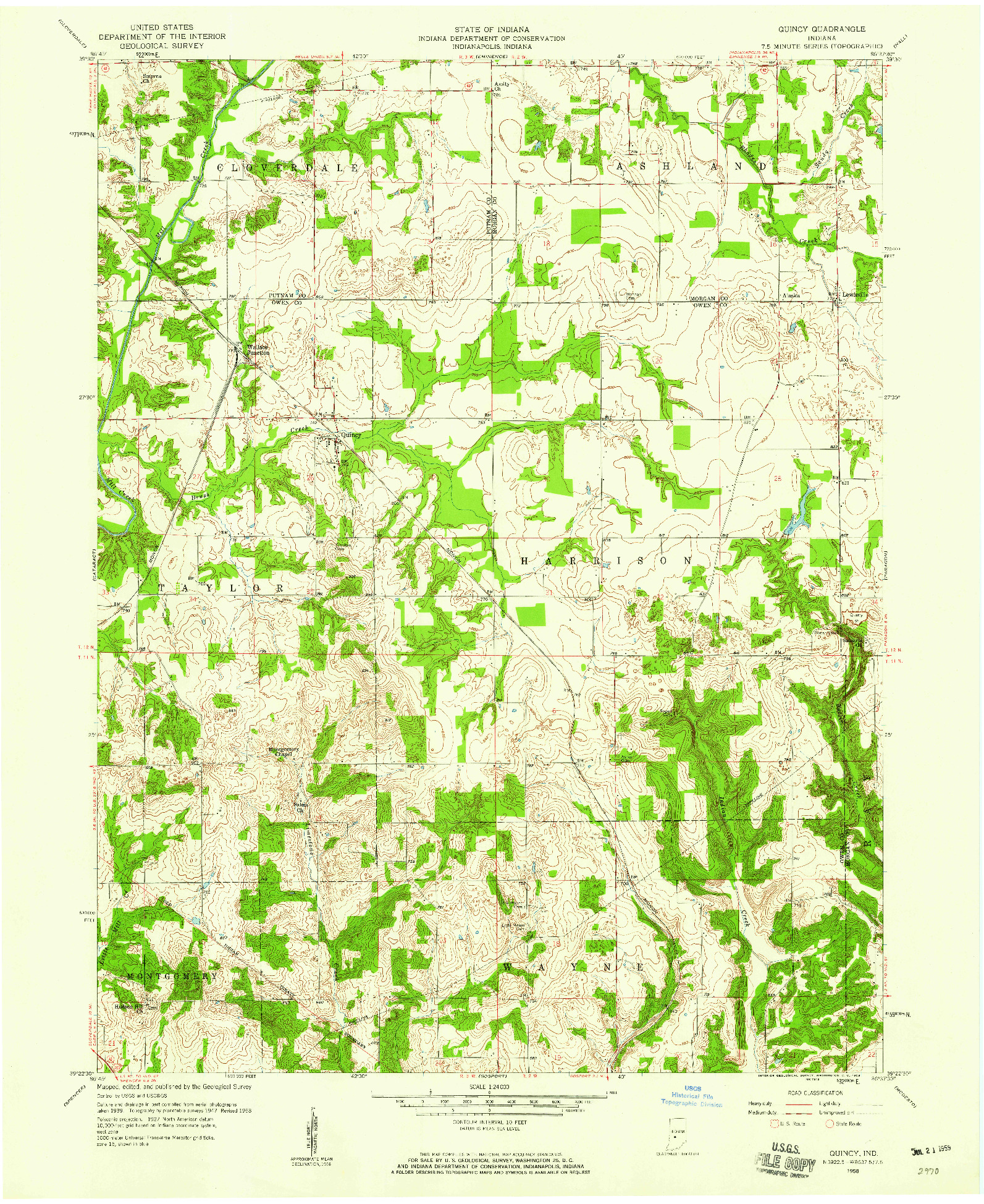 USGS 1:24000-SCALE QUADRANGLE FOR QUINCY, IN 1958