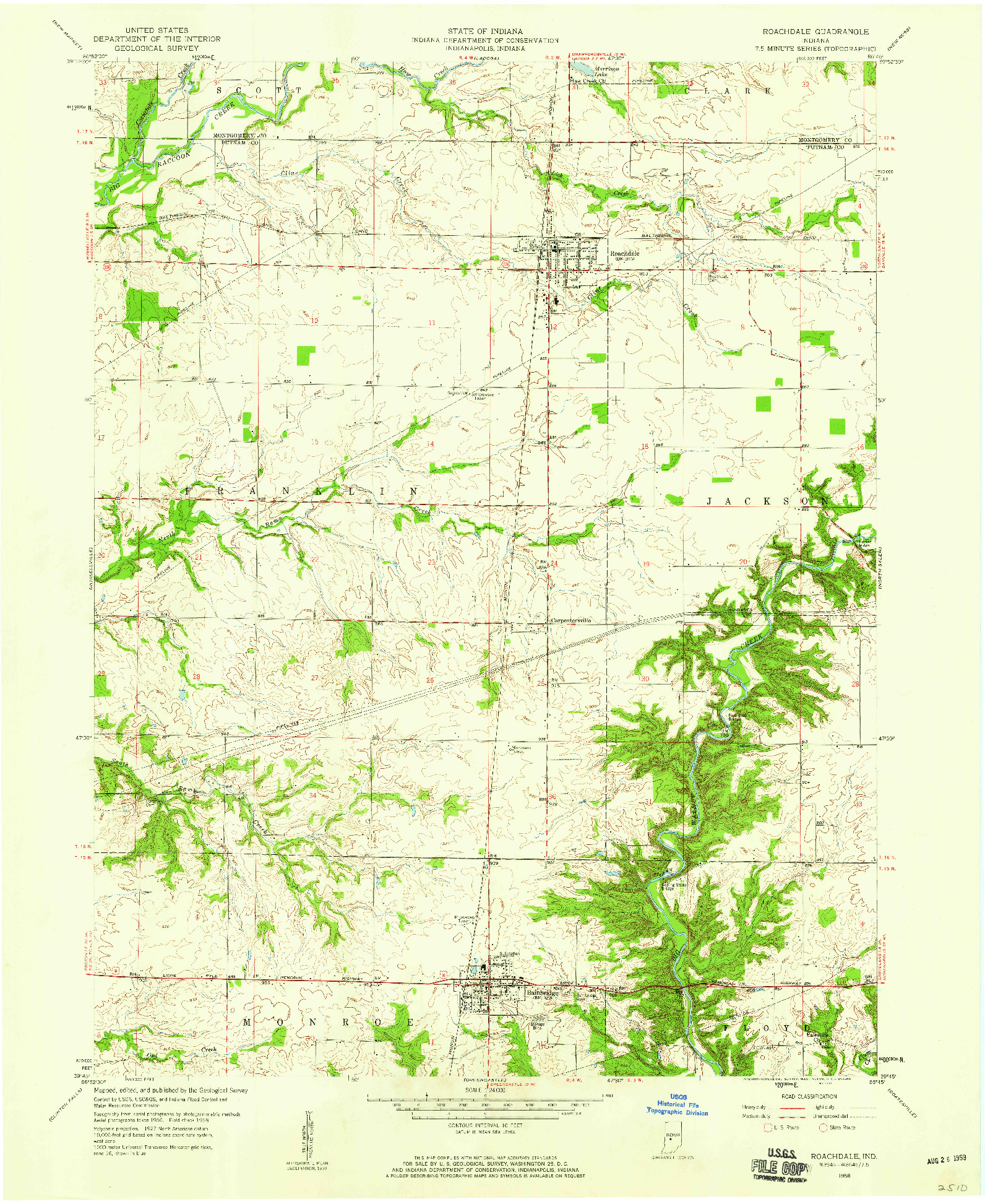 USGS 1:24000-SCALE QUADRANGLE FOR ROACHDALE, IN 1958