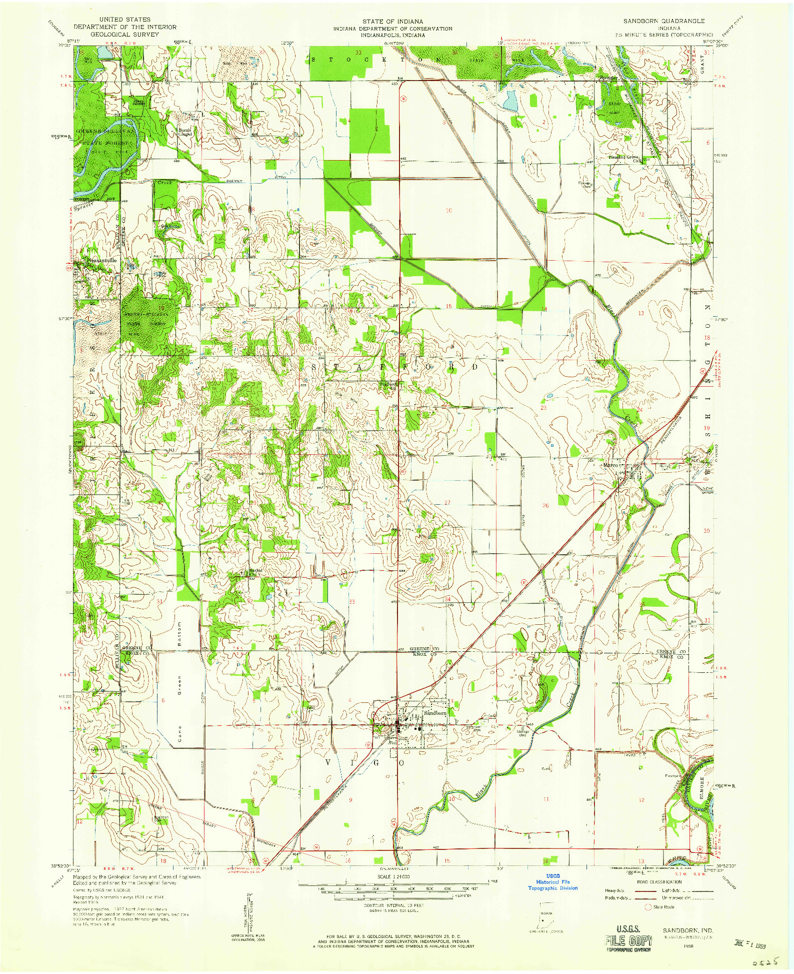 USGS 1:24000-SCALE QUADRANGLE FOR SANDBORN, IN 1958