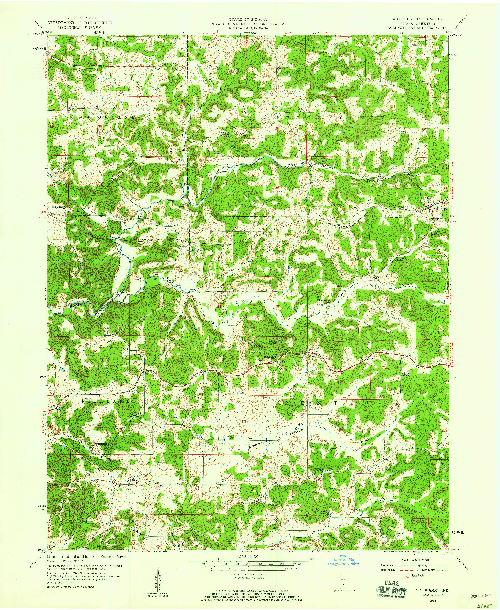 USGS 1:24000-SCALE QUADRANGLE FOR SOLSBERRY, IN 1956