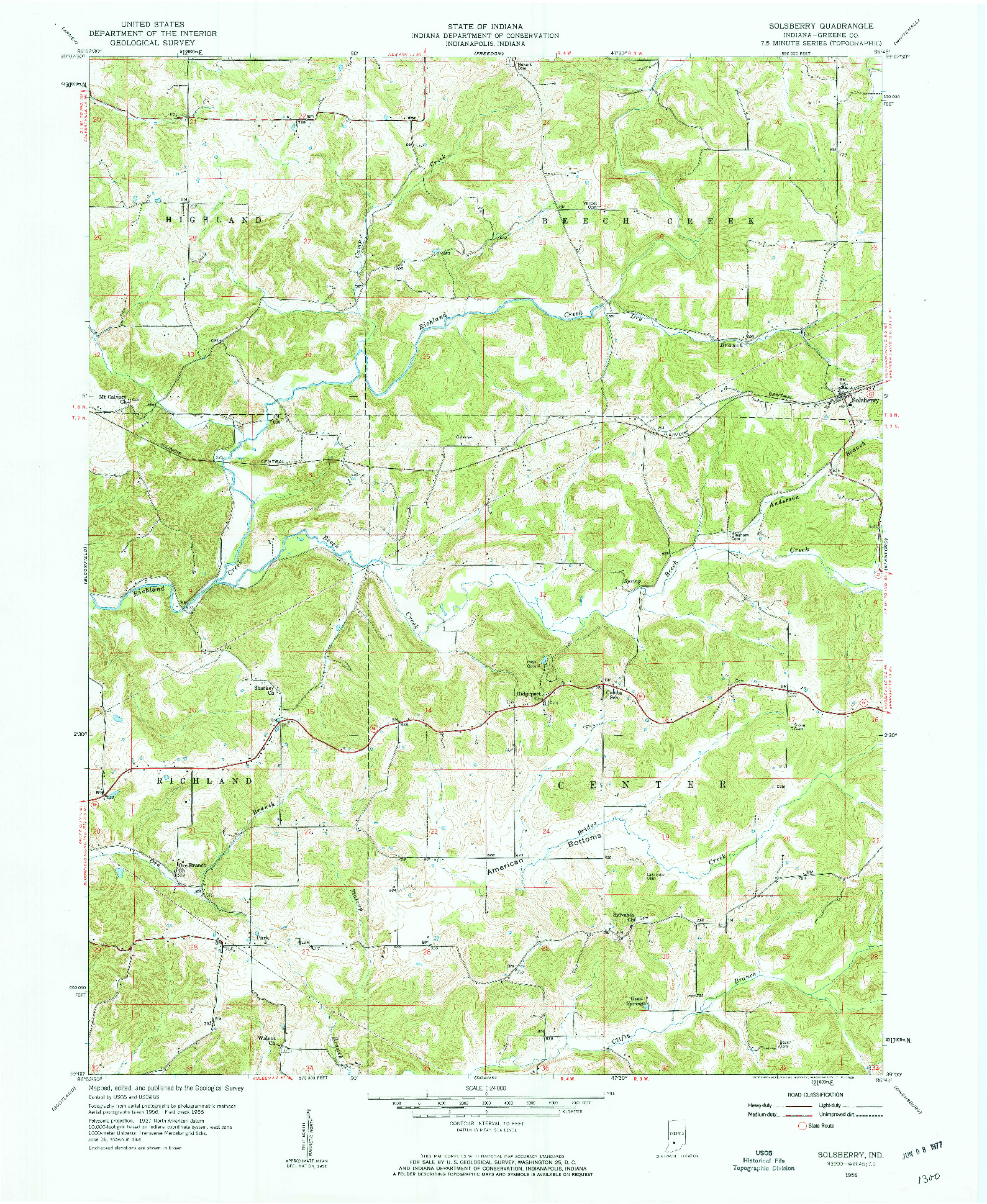 USGS 1:24000-SCALE QUADRANGLE FOR SOLSBERRY, IN 1956