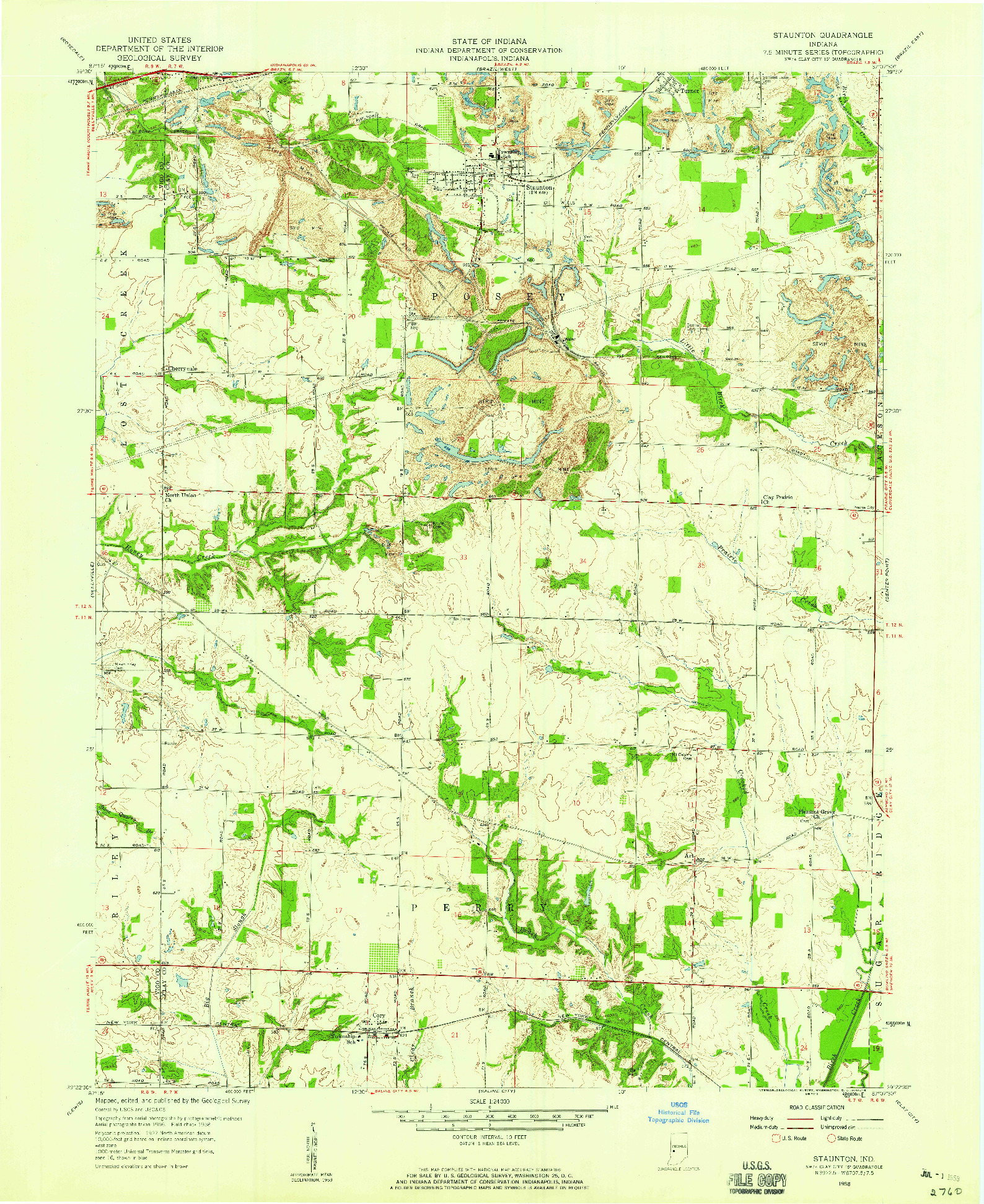 USGS 1:24000-SCALE QUADRANGLE FOR STAUNTON, IN 1958