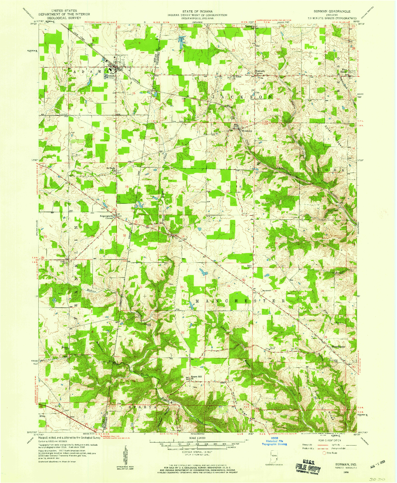 USGS 1:24000-SCALE QUADRANGLE FOR SUNMAN, IN 1958