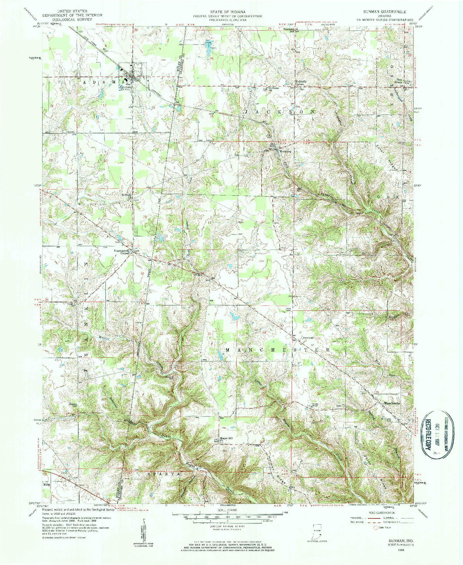 USGS 1:24000-SCALE QUADRANGLE FOR SUNMAN, IN 1958