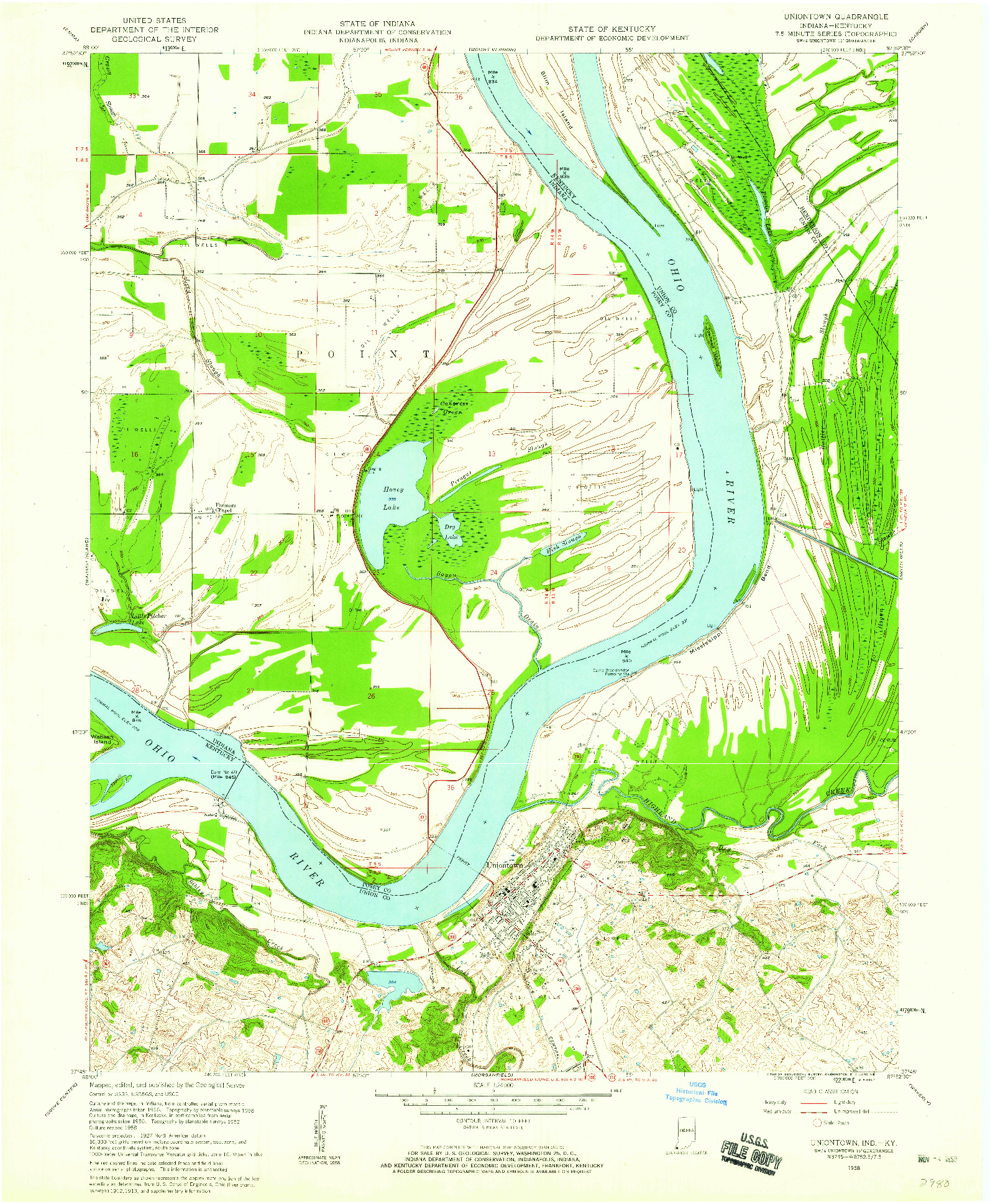 USGS 1:24000-SCALE QUADRANGLE FOR UNIONTOWN, IN 1958