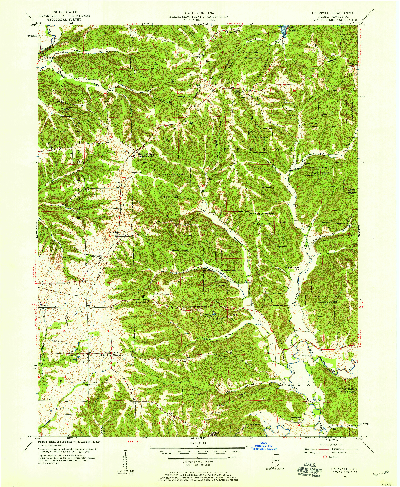 USGS 1:24000-SCALE QUADRANGLE FOR UNIONVILLE, IN 1957