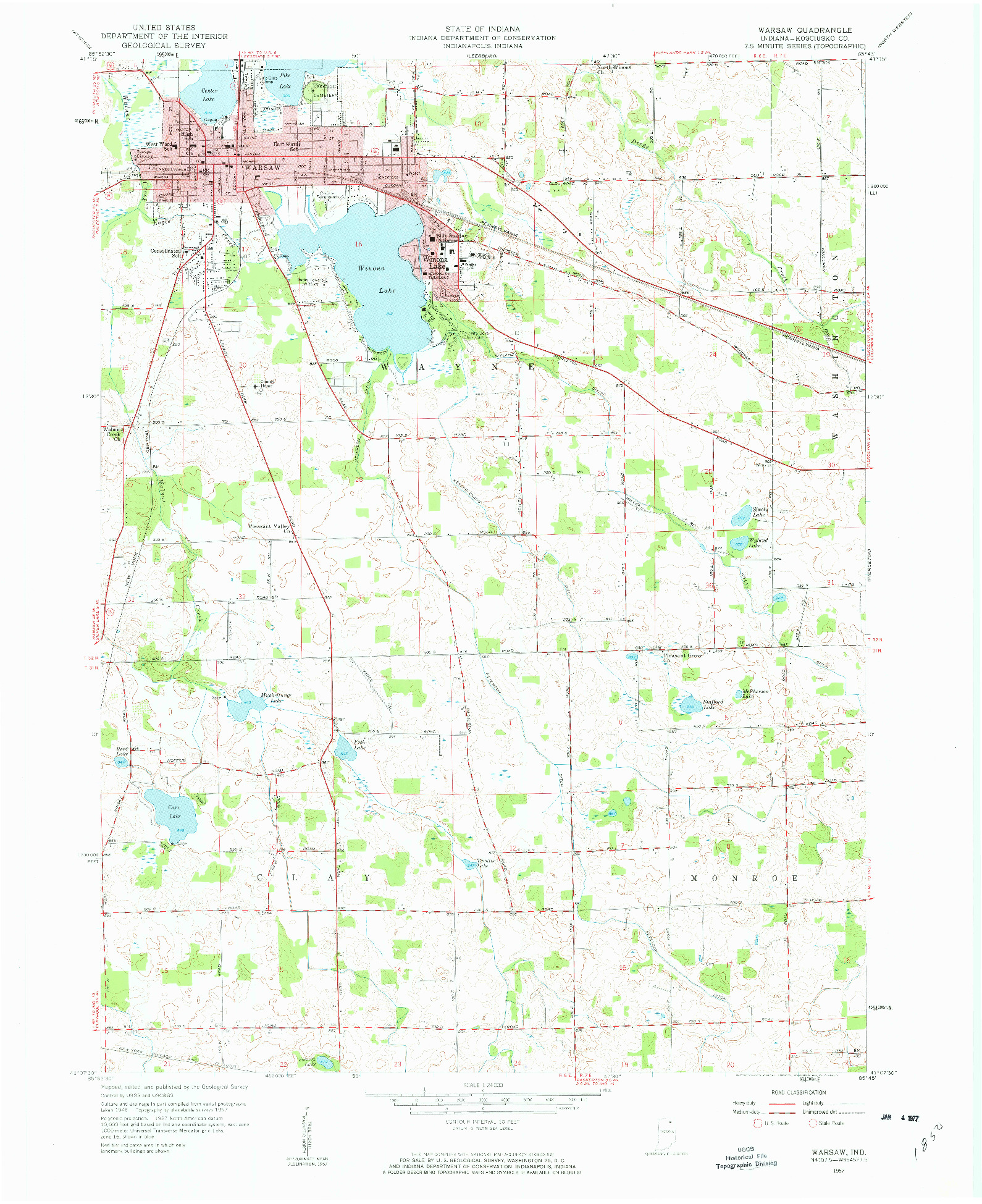 USGS 1:24000-SCALE QUADRANGLE FOR WARSAW, IN 1957