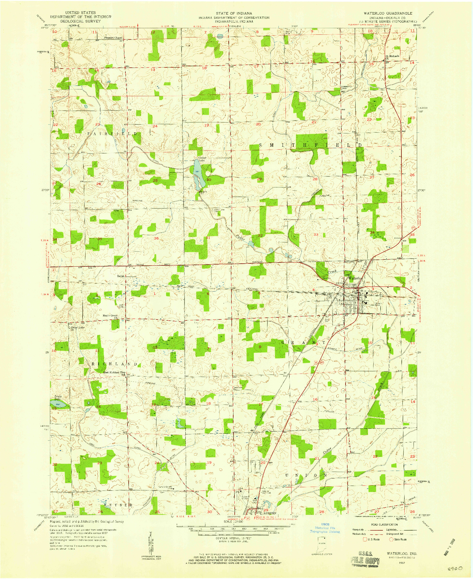 USGS 1:24000-SCALE QUADRANGLE FOR WATERLOO, IN 1957