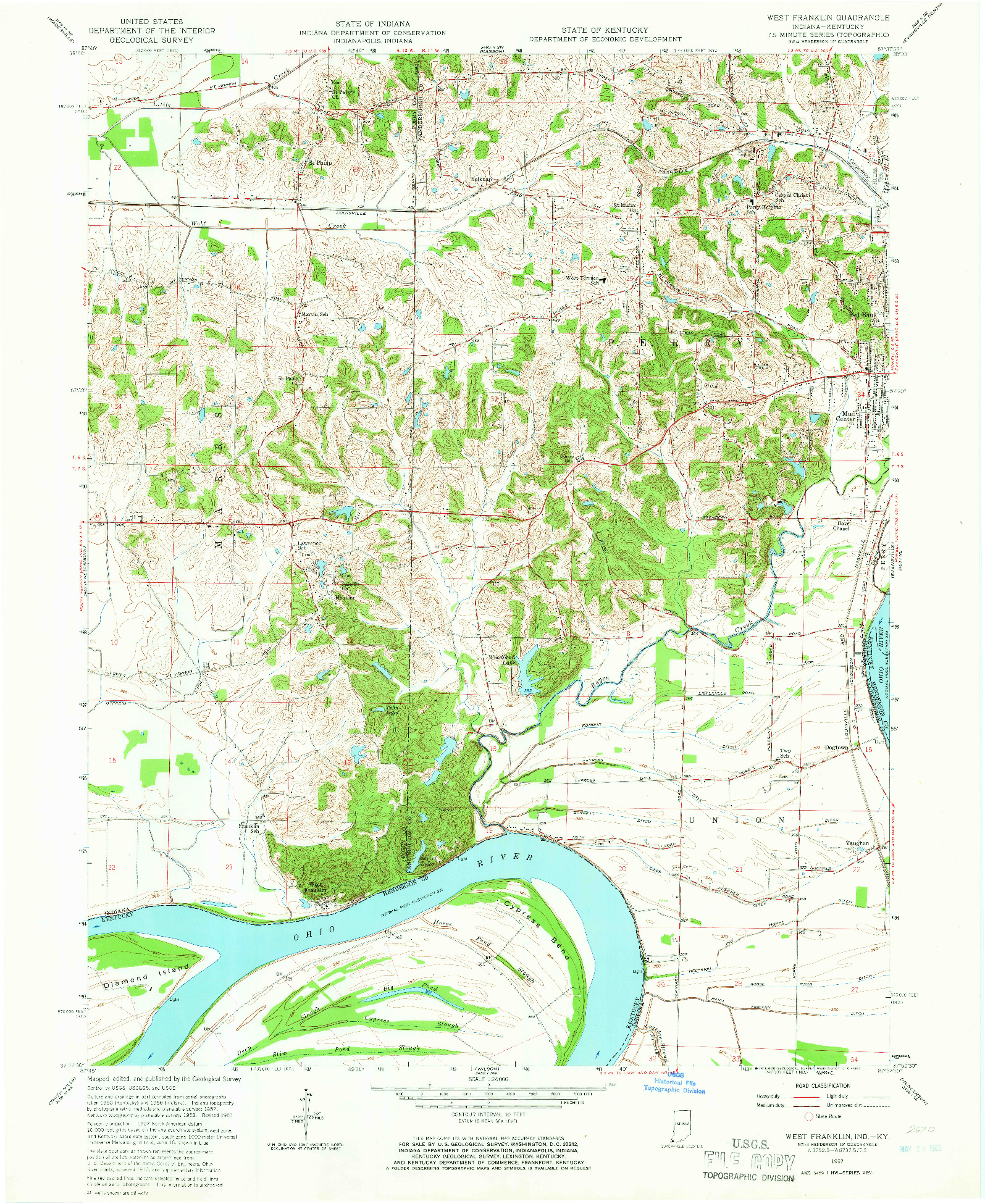 USGS 1:24000-SCALE QUADRANGLE FOR WEST FRANKLIN, IN 1957