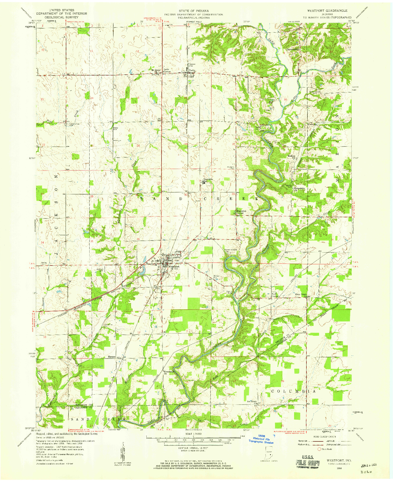 USGS 1:24000-SCALE QUADRANGLE FOR WESTPORT, IN 1958