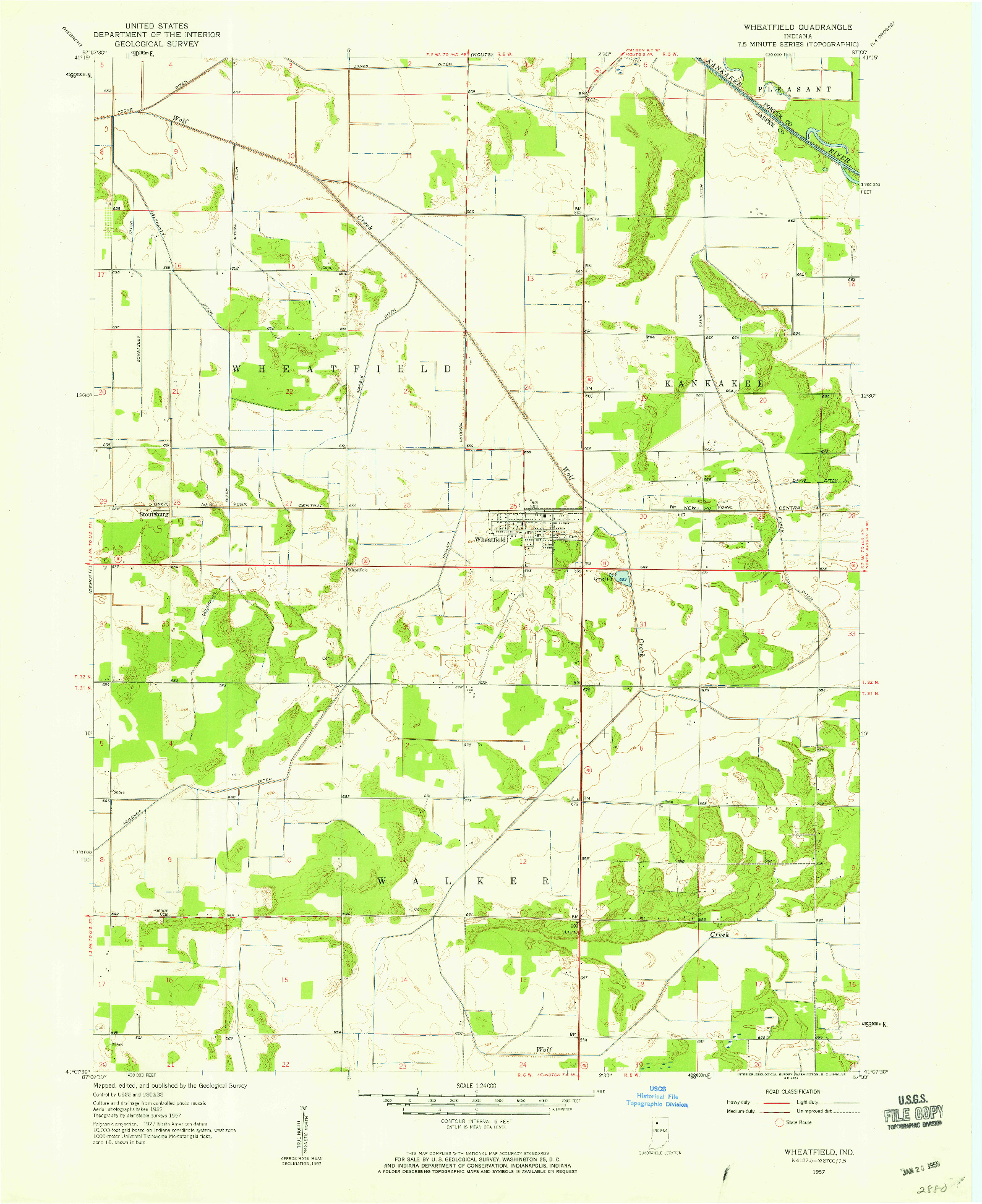 USGS 1:24000-SCALE QUADRANGLE FOR WHEATFIELD, IN 1957