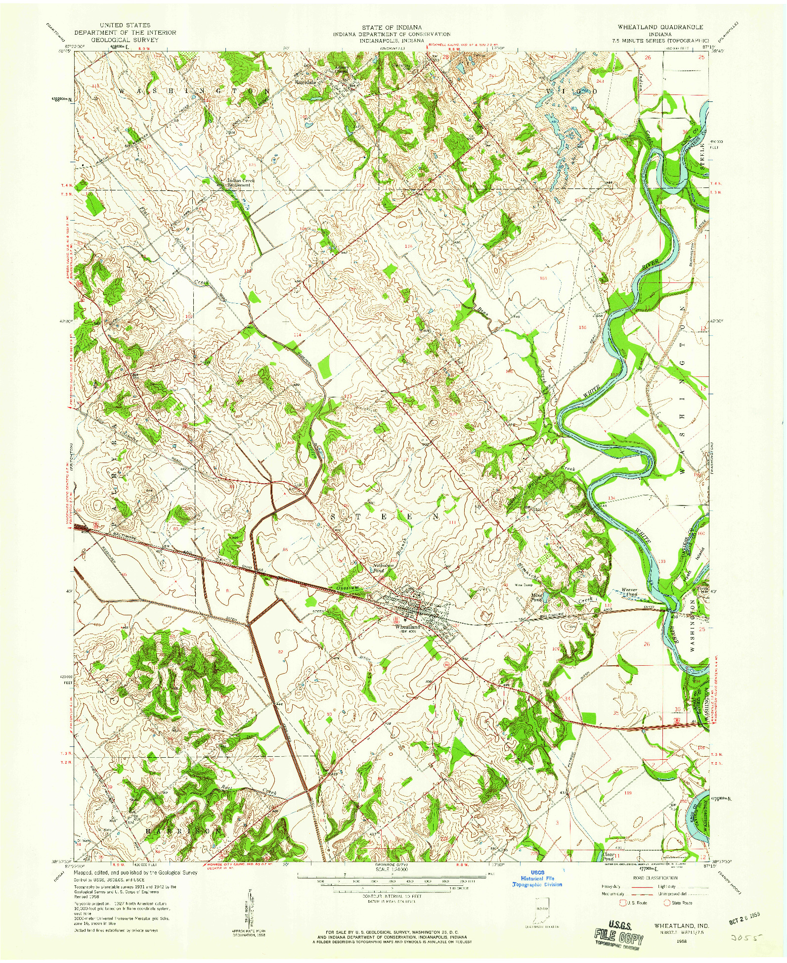 USGS 1:24000-SCALE QUADRANGLE FOR WHEATLAND, IN 1958