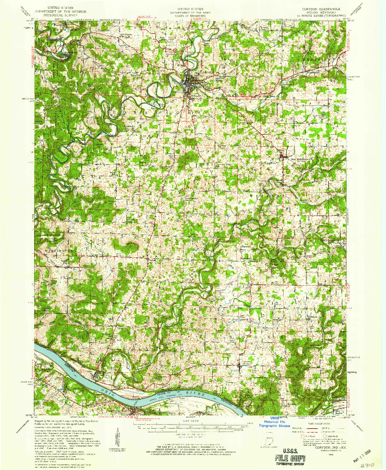 USGS 1:62500-SCALE QUADRANGLE FOR CORYDON, IN 1950