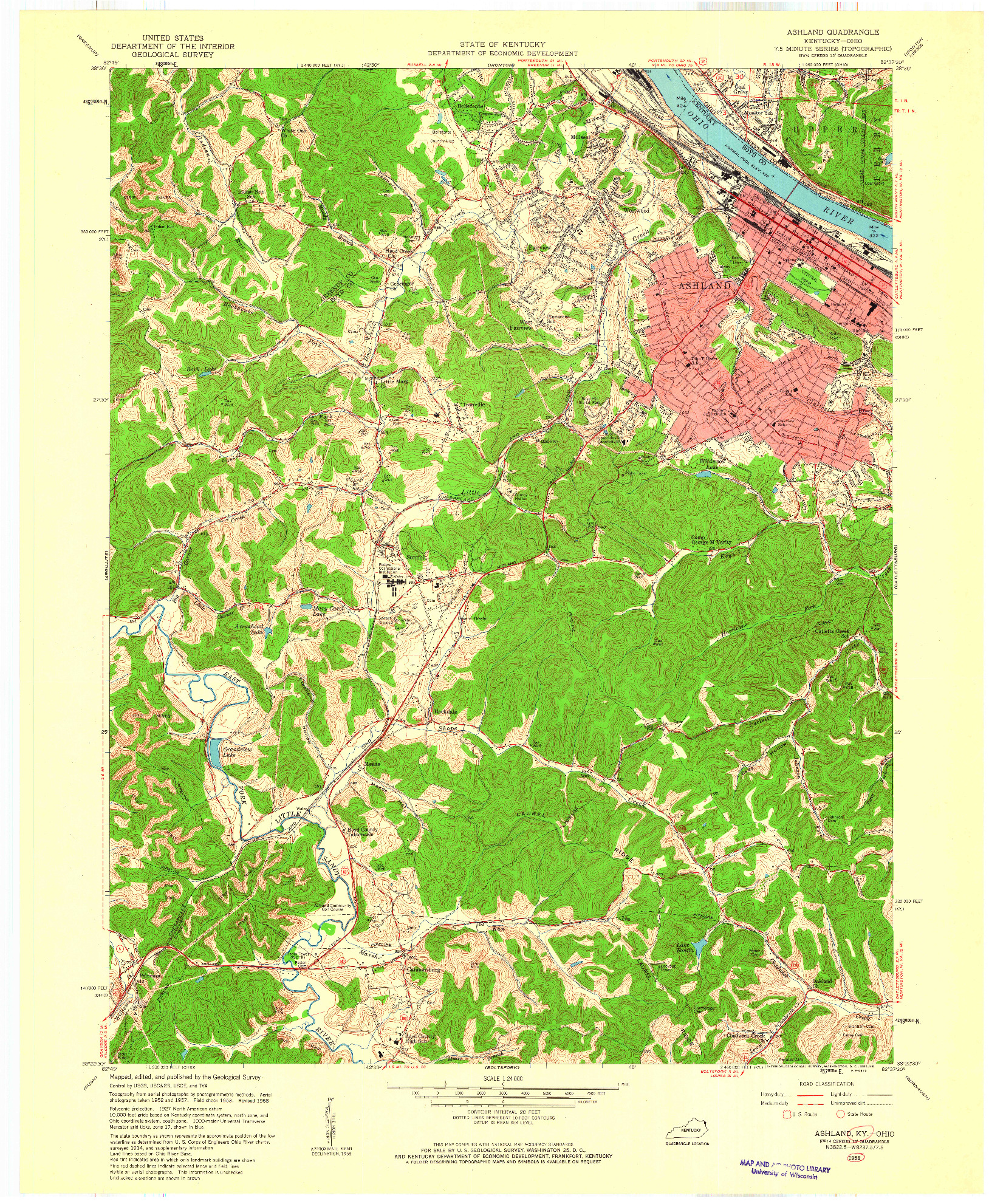 USGS 1:24000-SCALE QUADRANGLE FOR ASHLAND, KY 1958