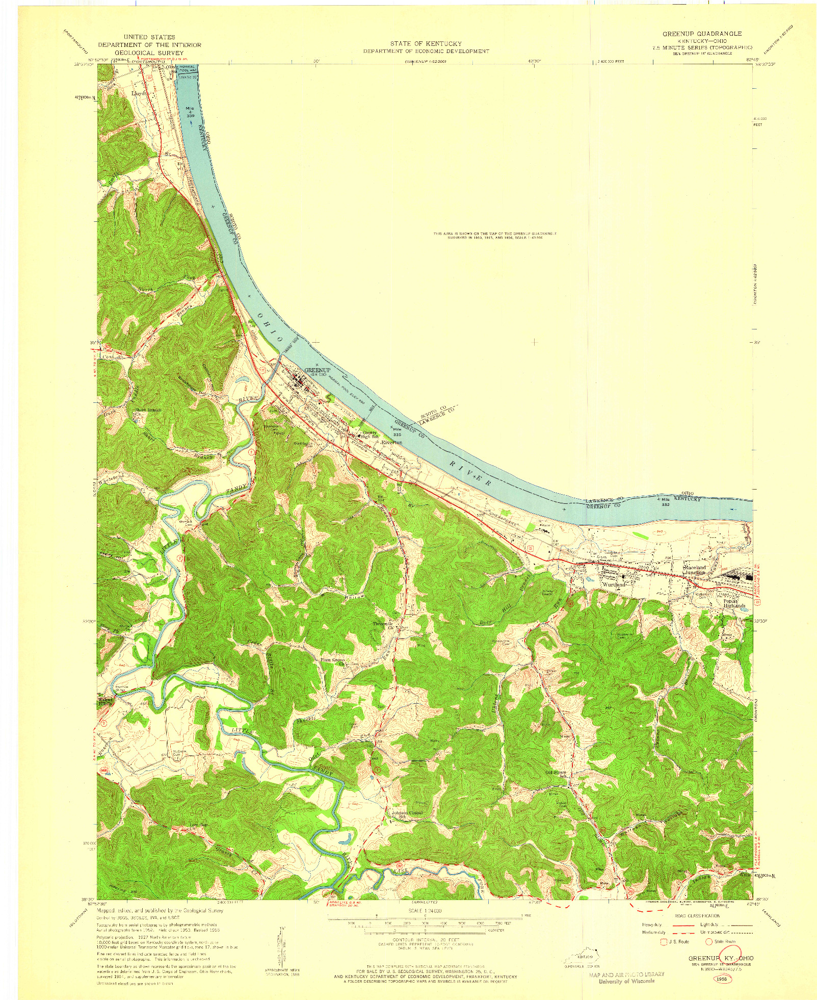USGS 1:24000-SCALE QUADRANGLE FOR GREENUP, KY 1958