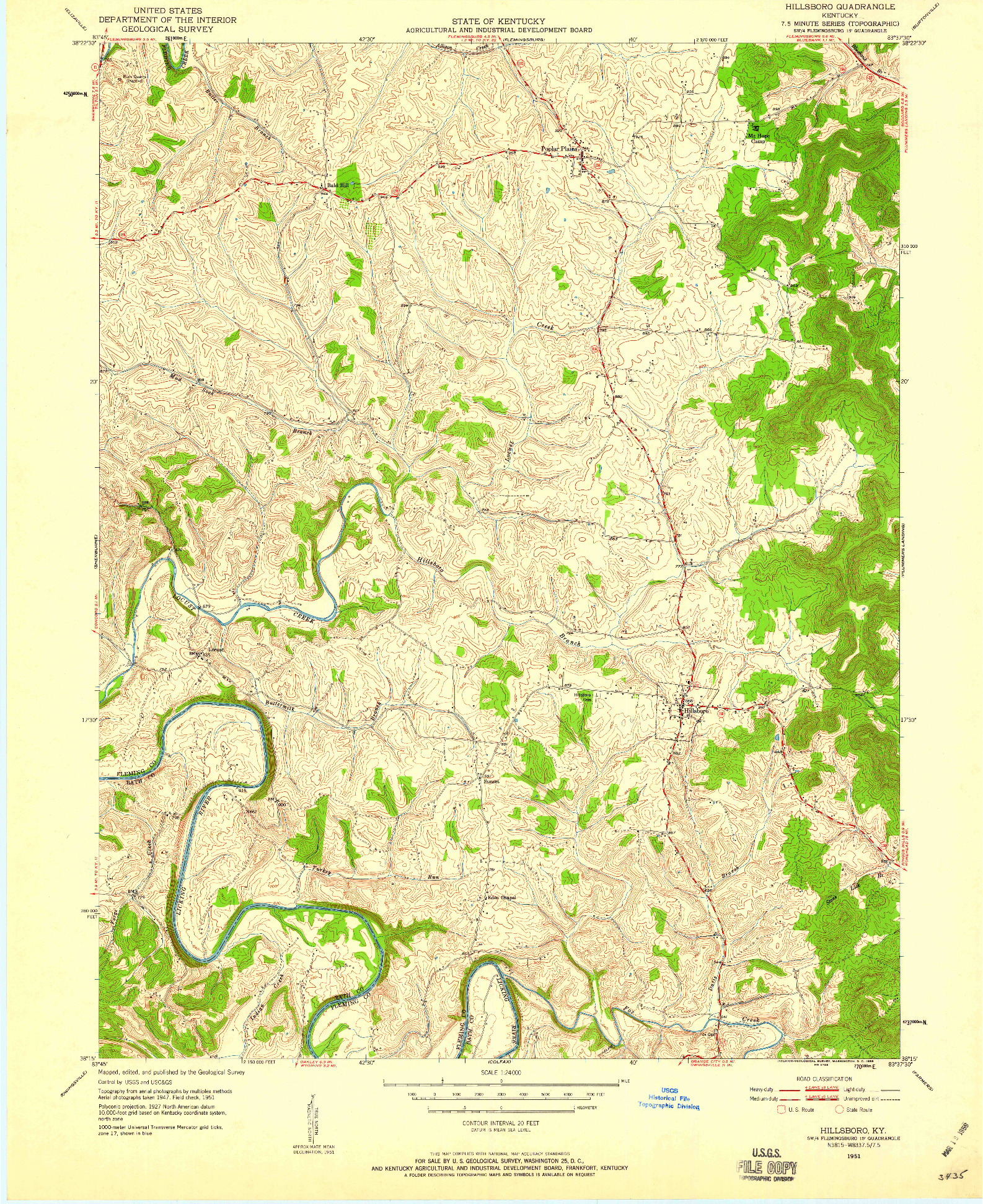 USGS 1:24000-SCALE QUADRANGLE FOR HILLSBORO, KY 1951