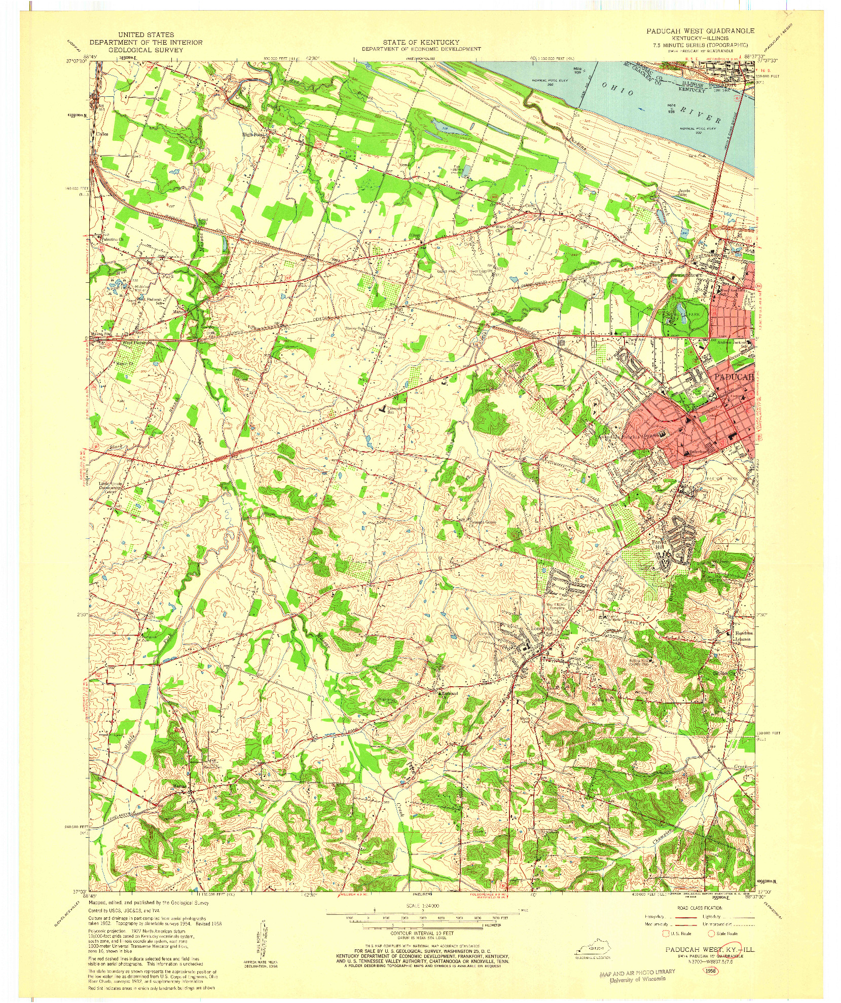 USGS 1:24000-SCALE QUADRANGLE FOR PADUCAH WEST, KY 1958