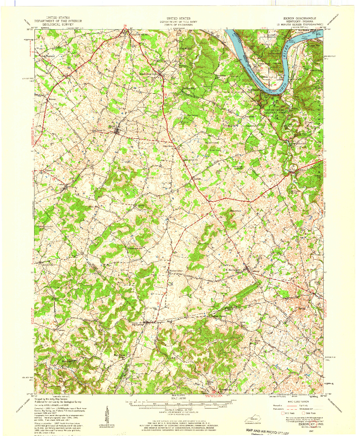 USGS 1:62500-SCALE QUADRANGLE FOR EKRON, KY 1947