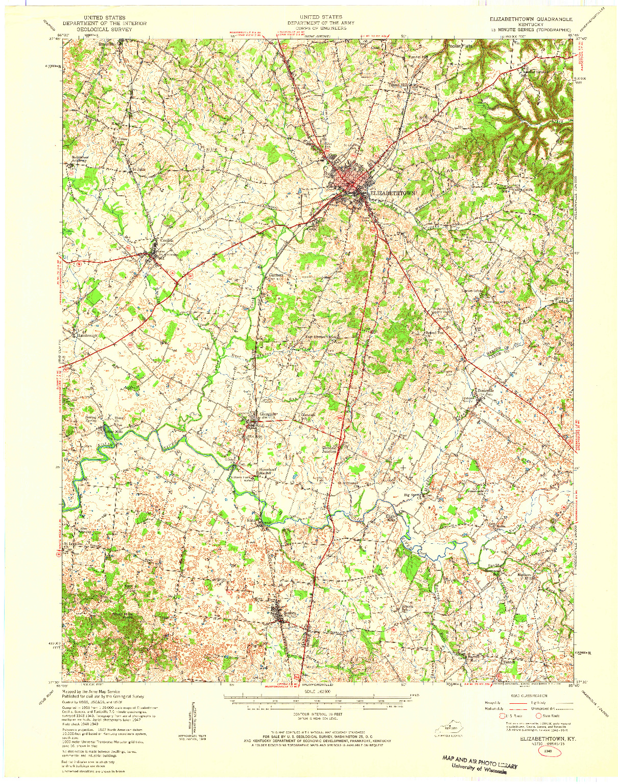 USGS 1:62500-SCALE QUADRANGLE FOR ELIZABETHTOWN, KY 1949